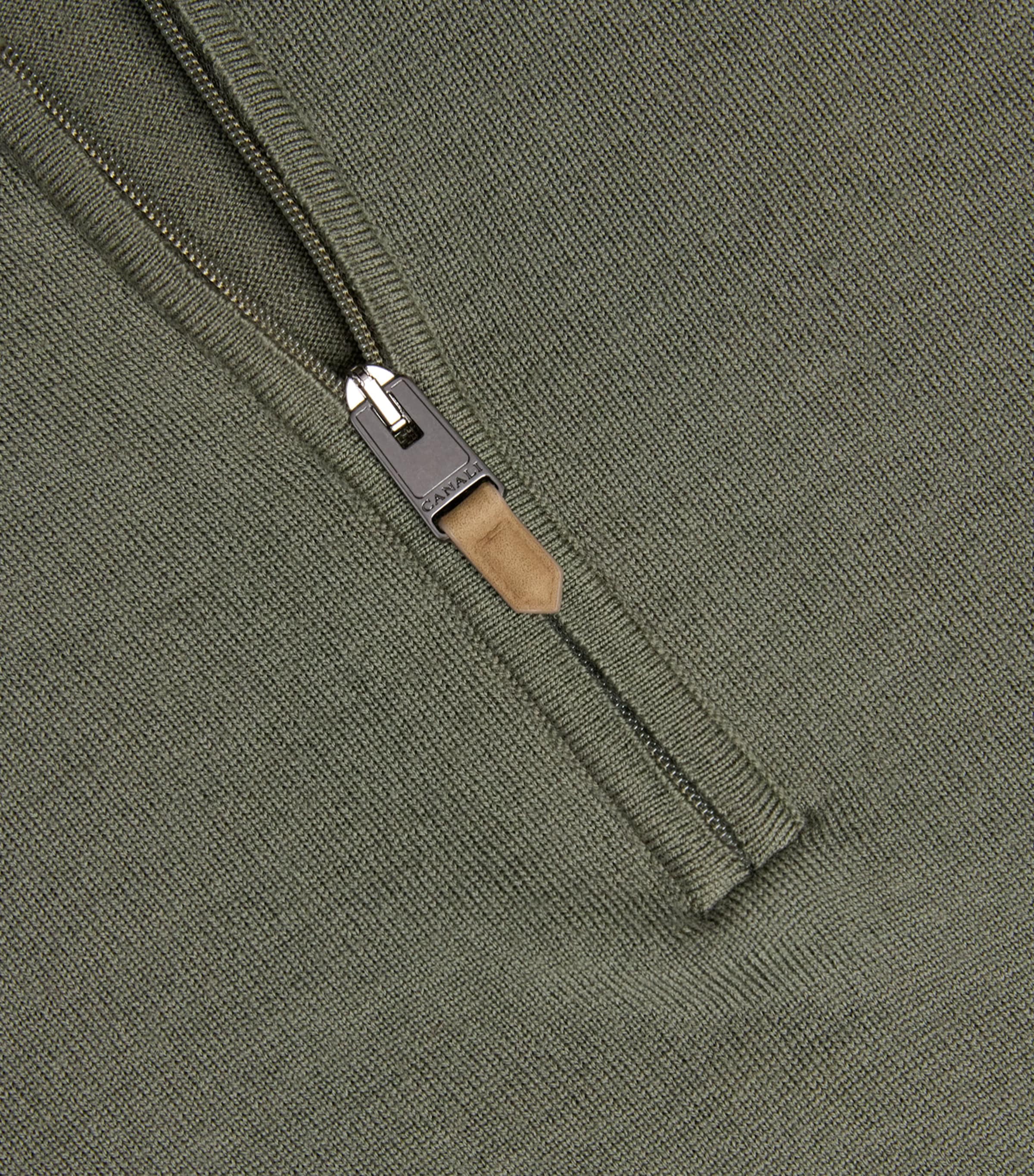 Canali Mens Wool Quarter-Zip Polo Sweater Green Image 6