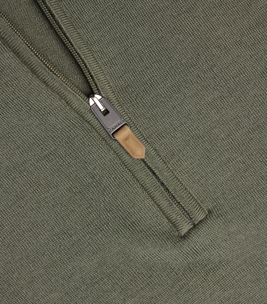 Canali Mens Wool Quarter-Zip Polo Sweater Green Image 6