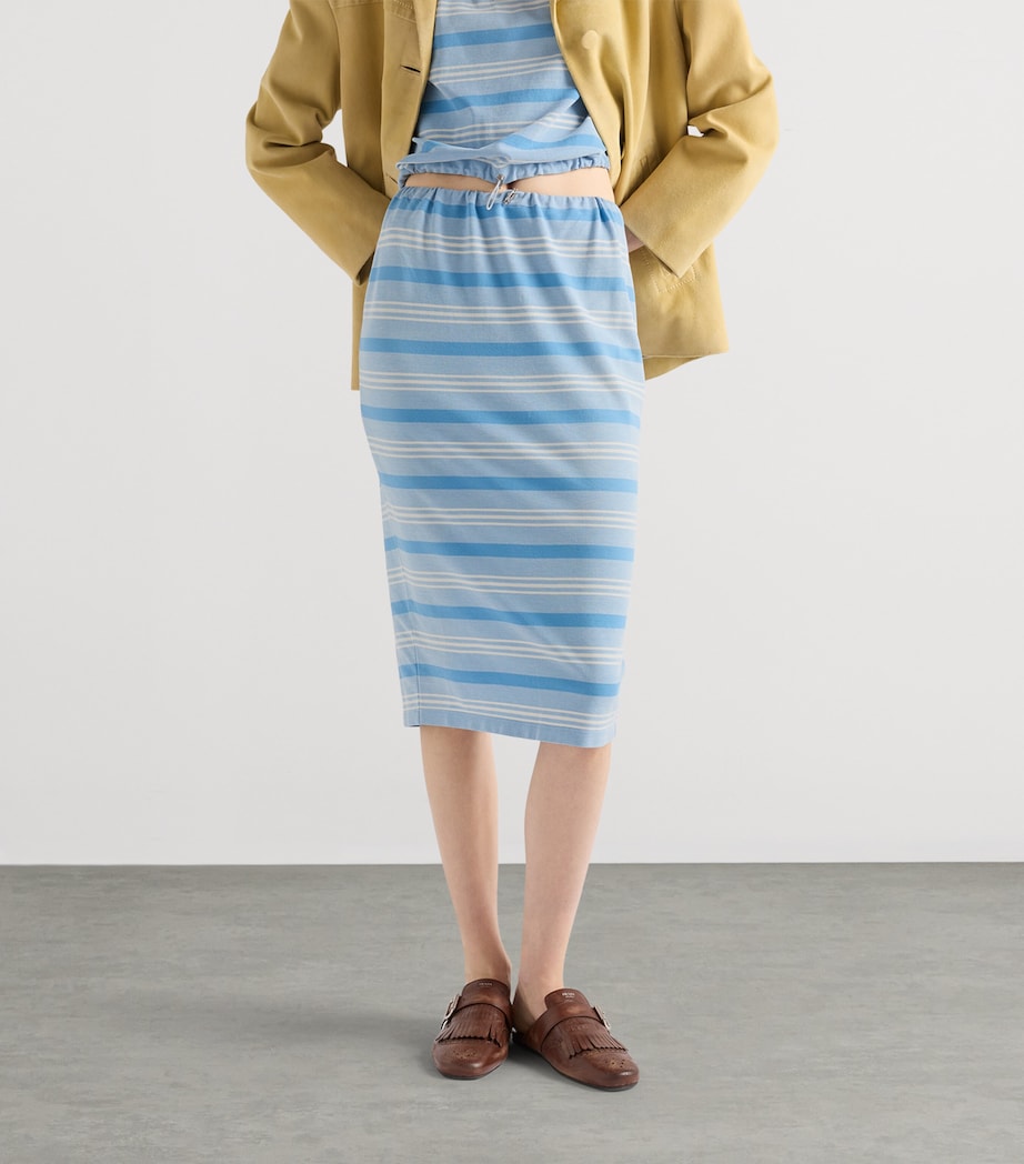 Prada Womens Cotton Piqué Stripe Midi Skirt Image 3