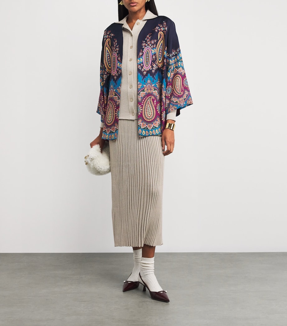 Silk Paisley Print Short Robe X0886 Image 2