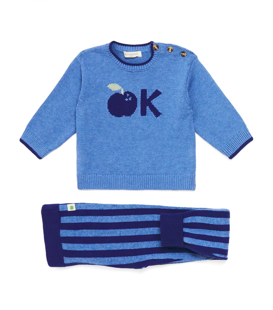 the bonnie mob Apple Knit Sweater and Leggings Set (0-24 Months) Dusty Blue Image 1