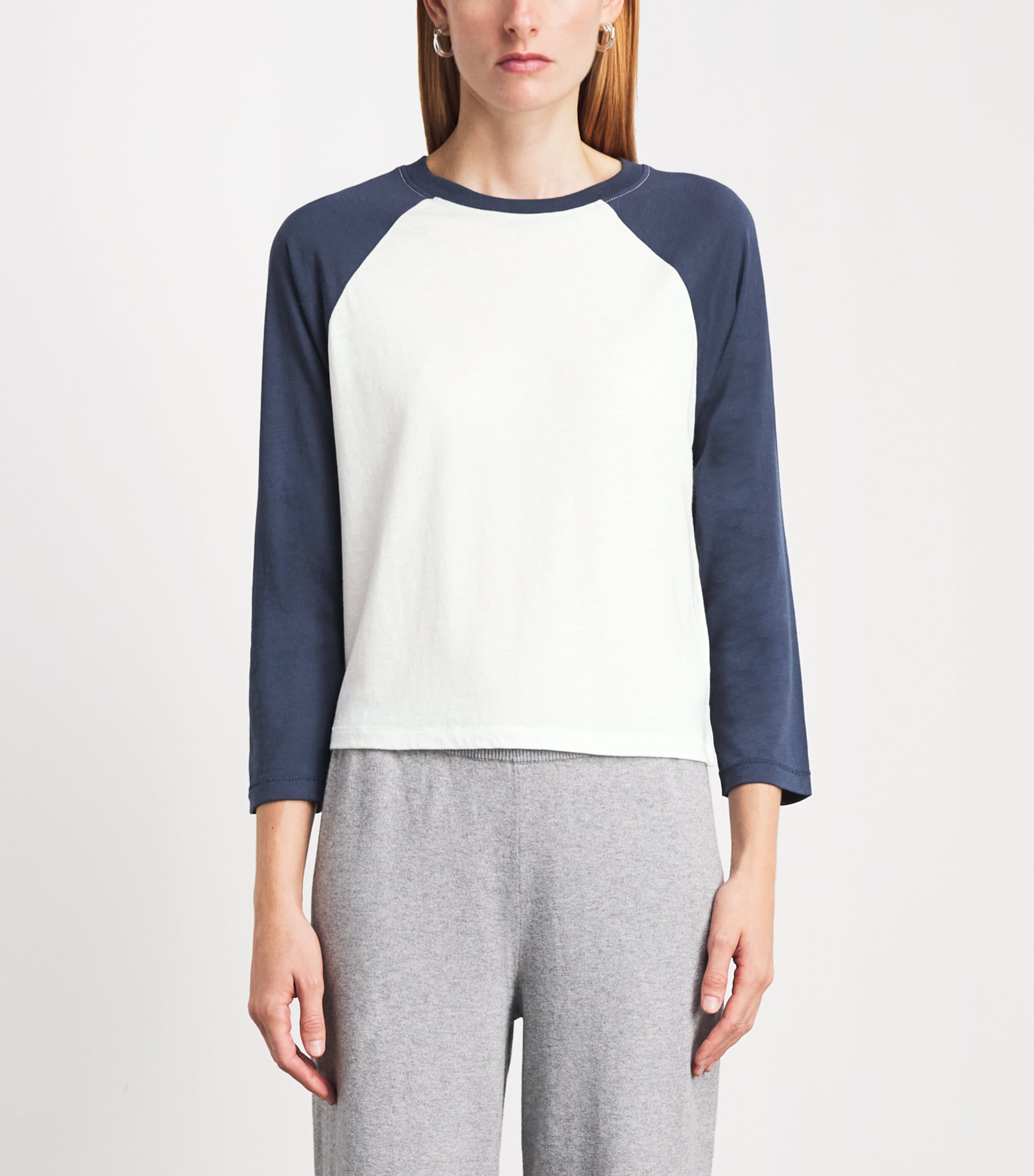 ÉTERNE Womens Cotton-Modal Baseball T-Shirt Ivory/washed Navy Image 4