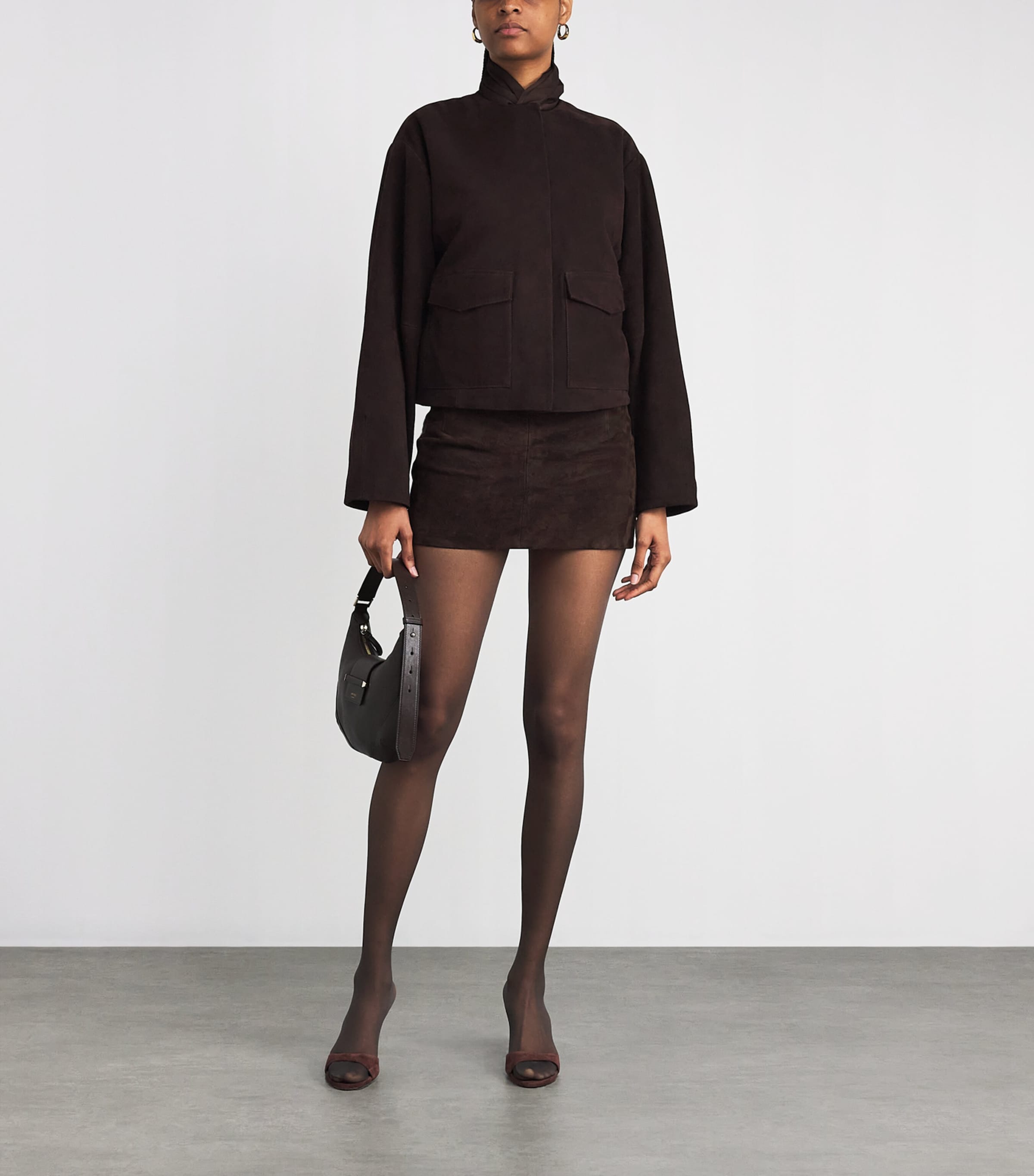 Suede Utility Cocoon Bomber Jacket COFFEE Image 2