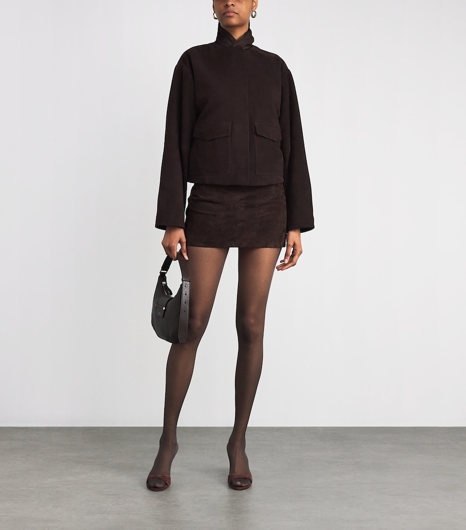 Suede Utility Cocoon Bomber Jacket COFFEE Image 2