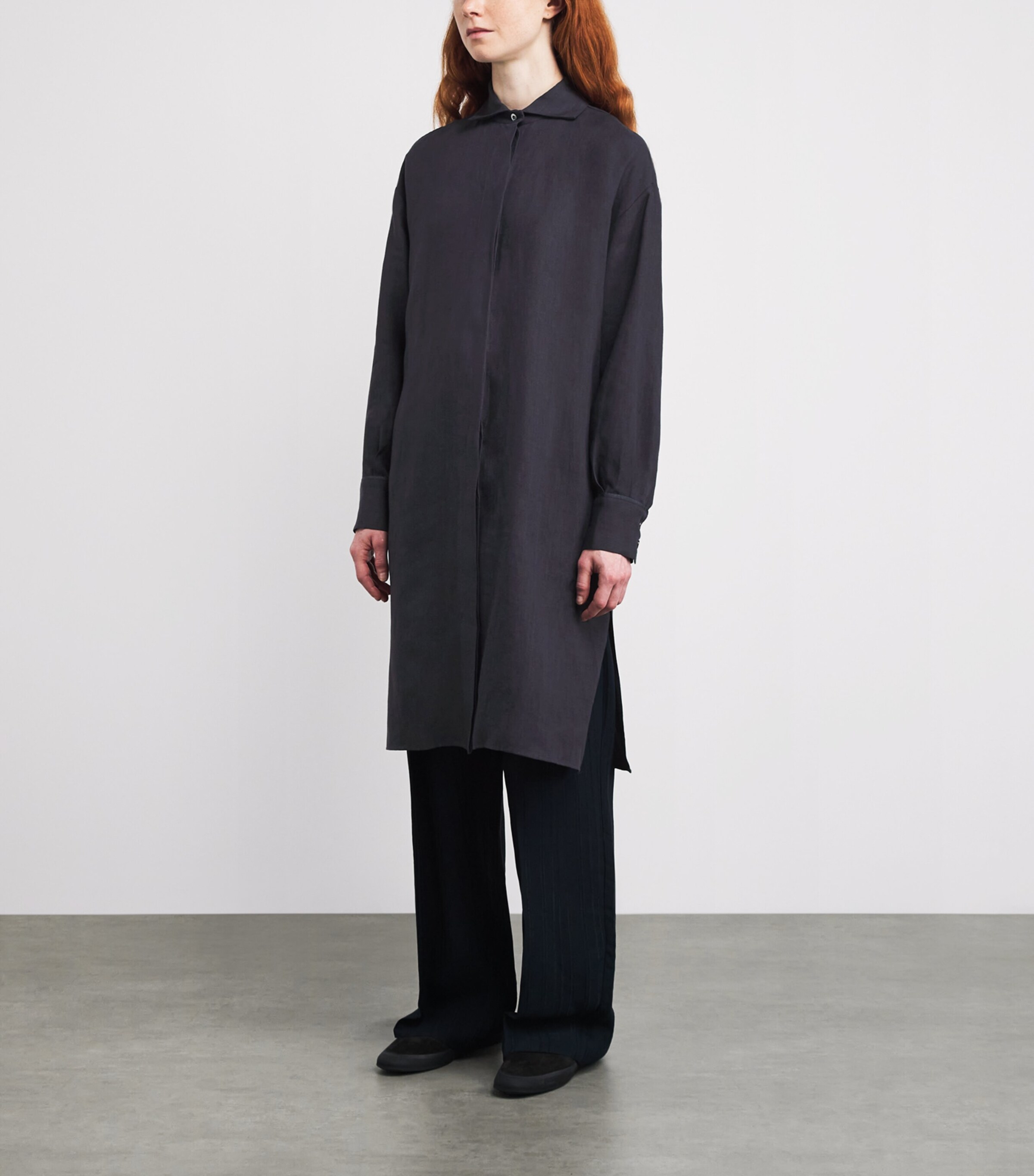 Eleventy Womens Linen Longline Shirt Carbone Image 3