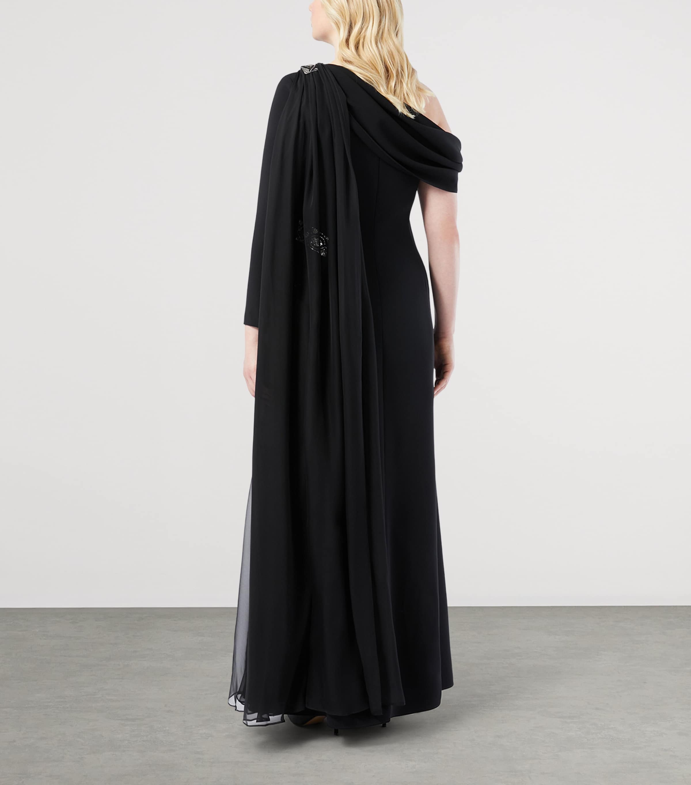 Crepe One-Shoulder Maxi Dress BLACK Image 3