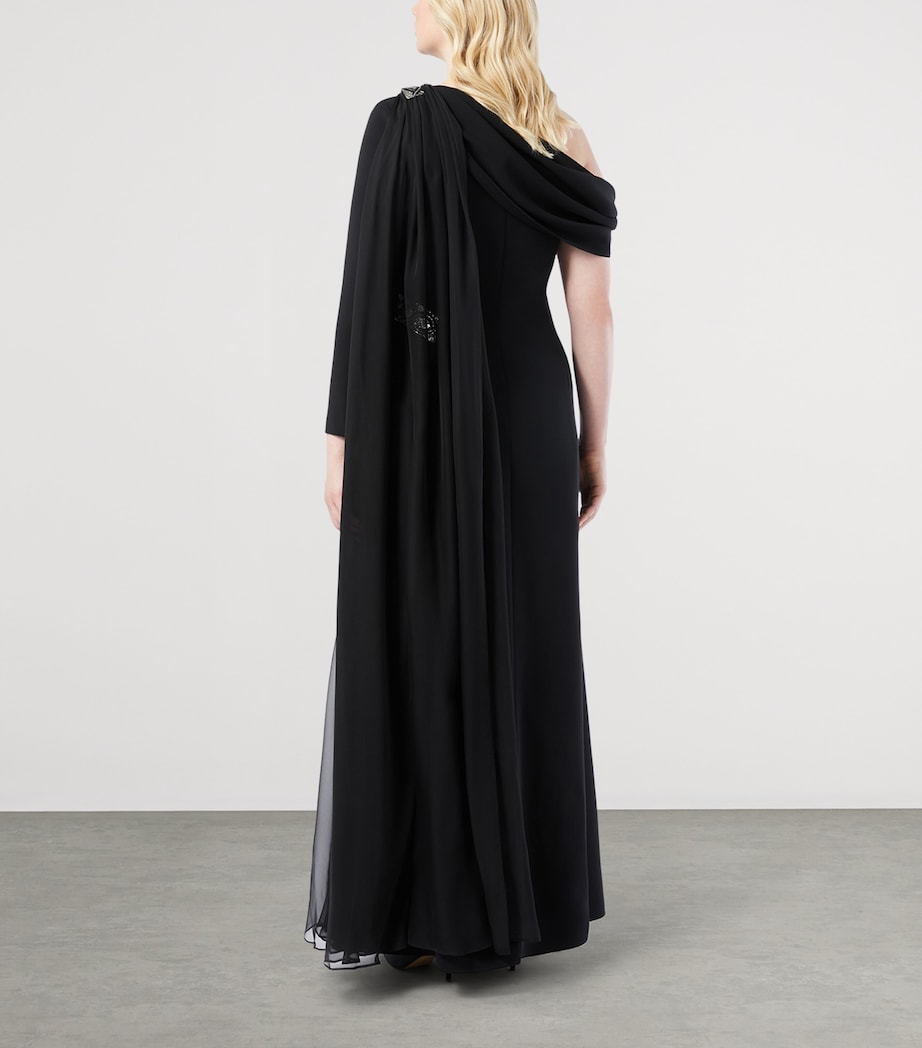Crepe One-Shoulder Maxi Dress BLACK Image 3
