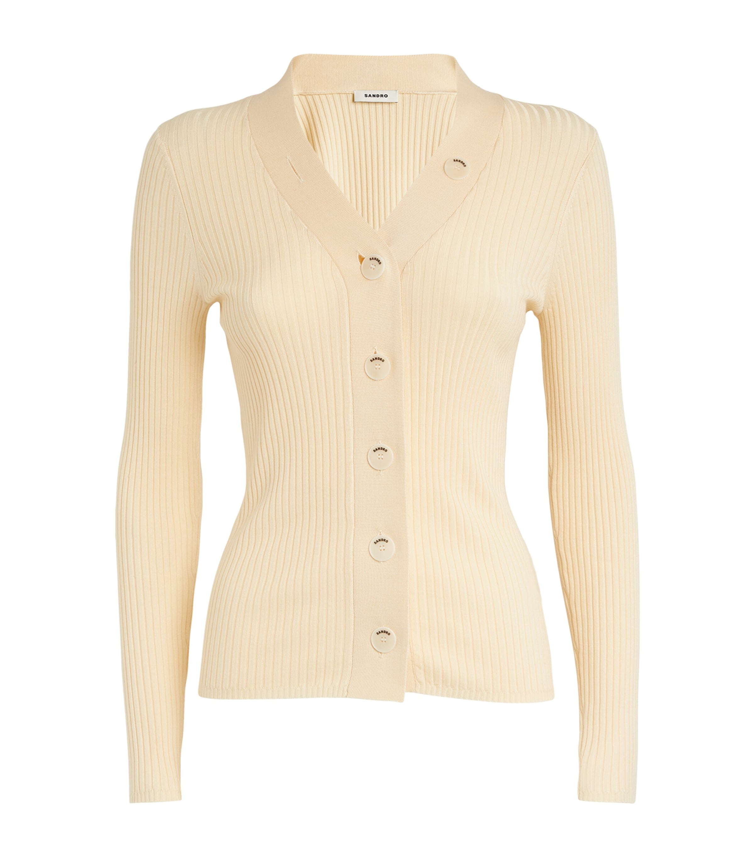 Shop Sandro Ribbed Cardigan In Beige