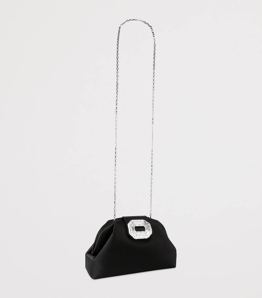 Satin Camelia Clutch Bag BLACK Image 4