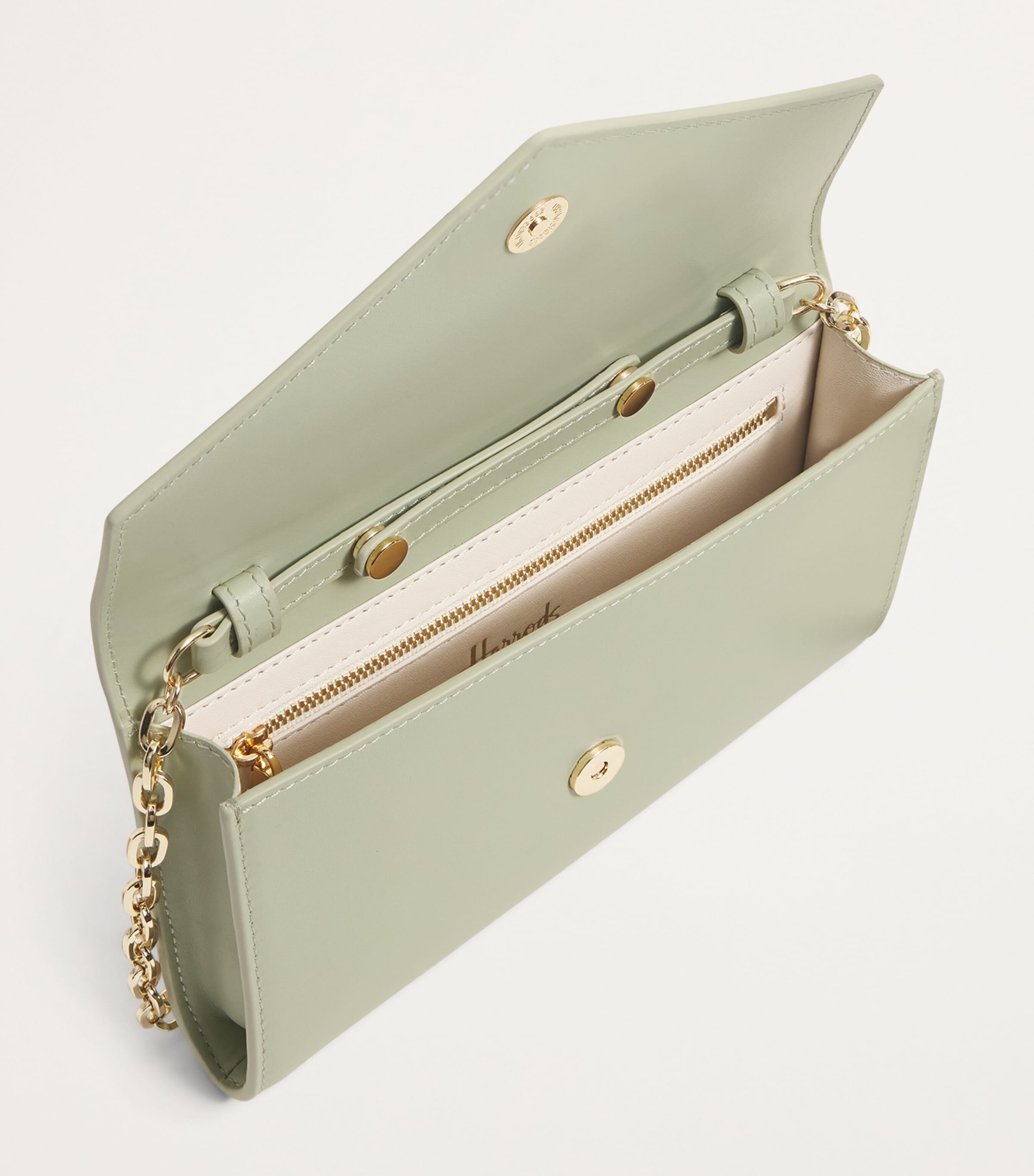 Harrods Smooth Leather Chain Wallet Green Image 3