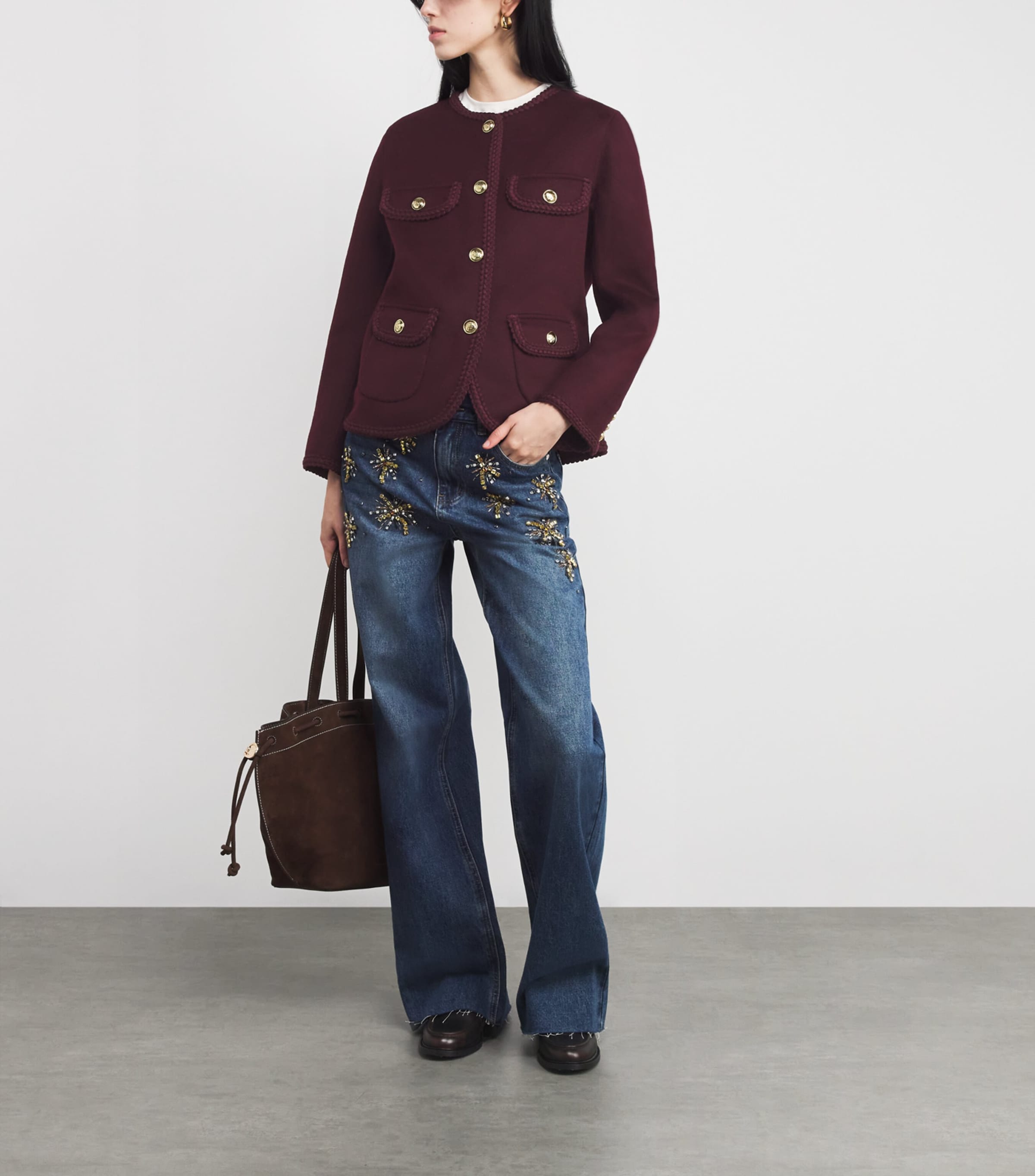 Wool-Blend Braid-Trim Jacket BORDEAUX Image 2