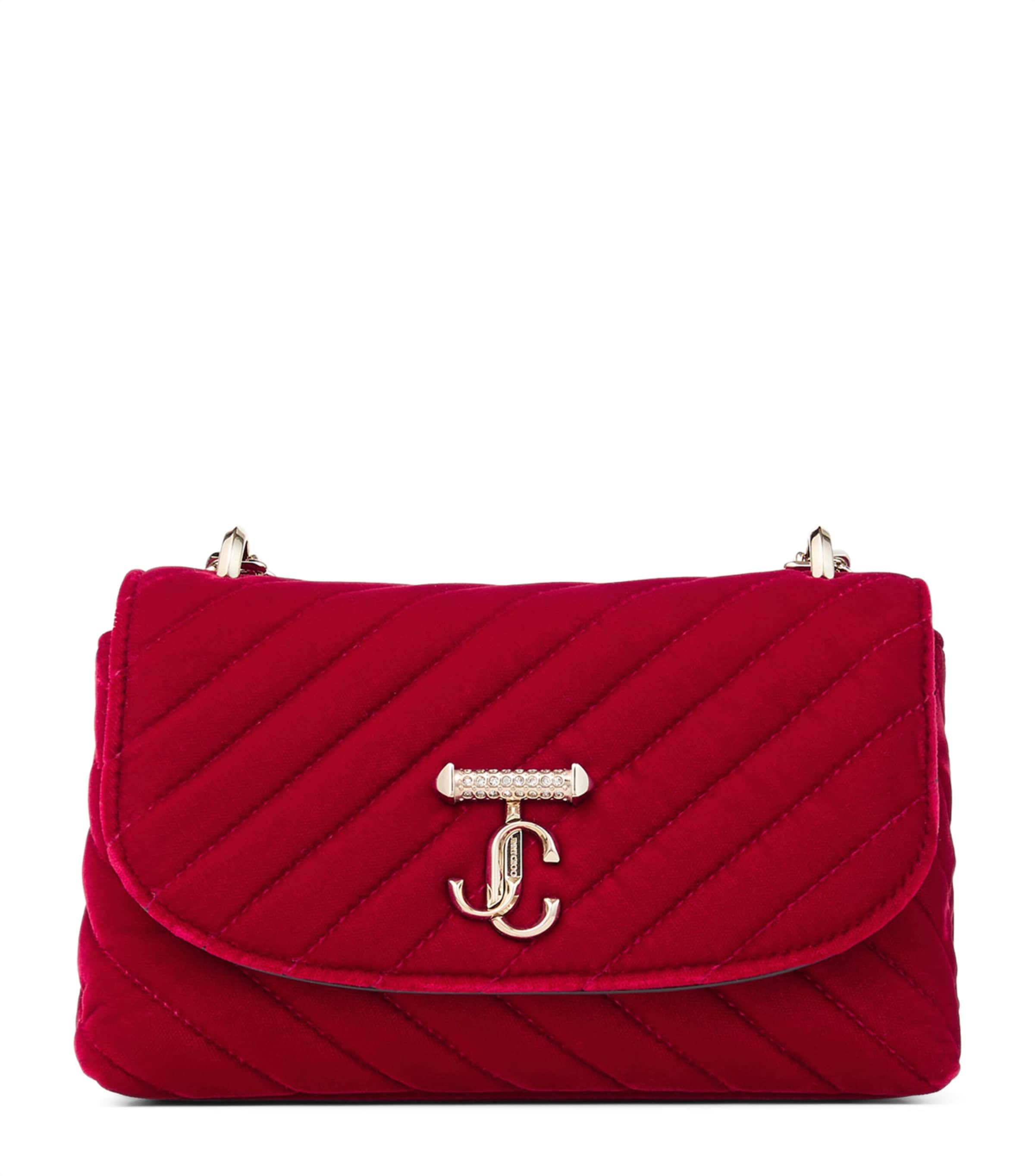 Jimmy Choo Small Curve Velvet Cross-body Bag In Red