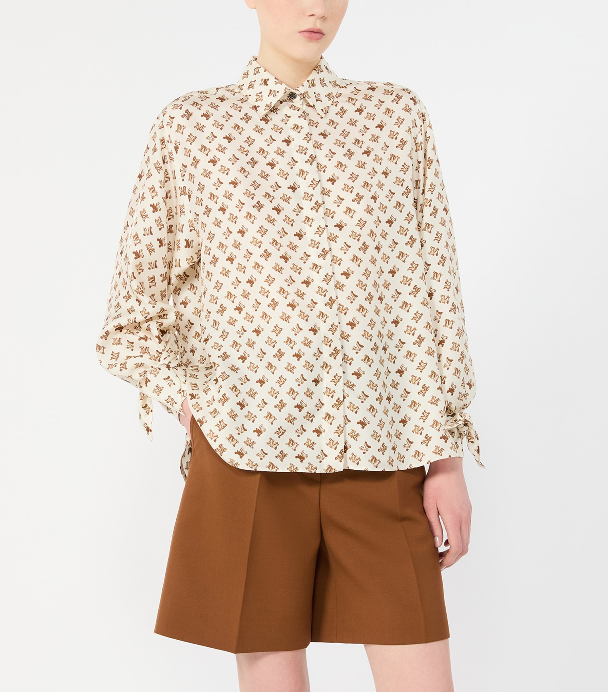Max Mara Womens Silk Logo-Print Shirt White Image 2
