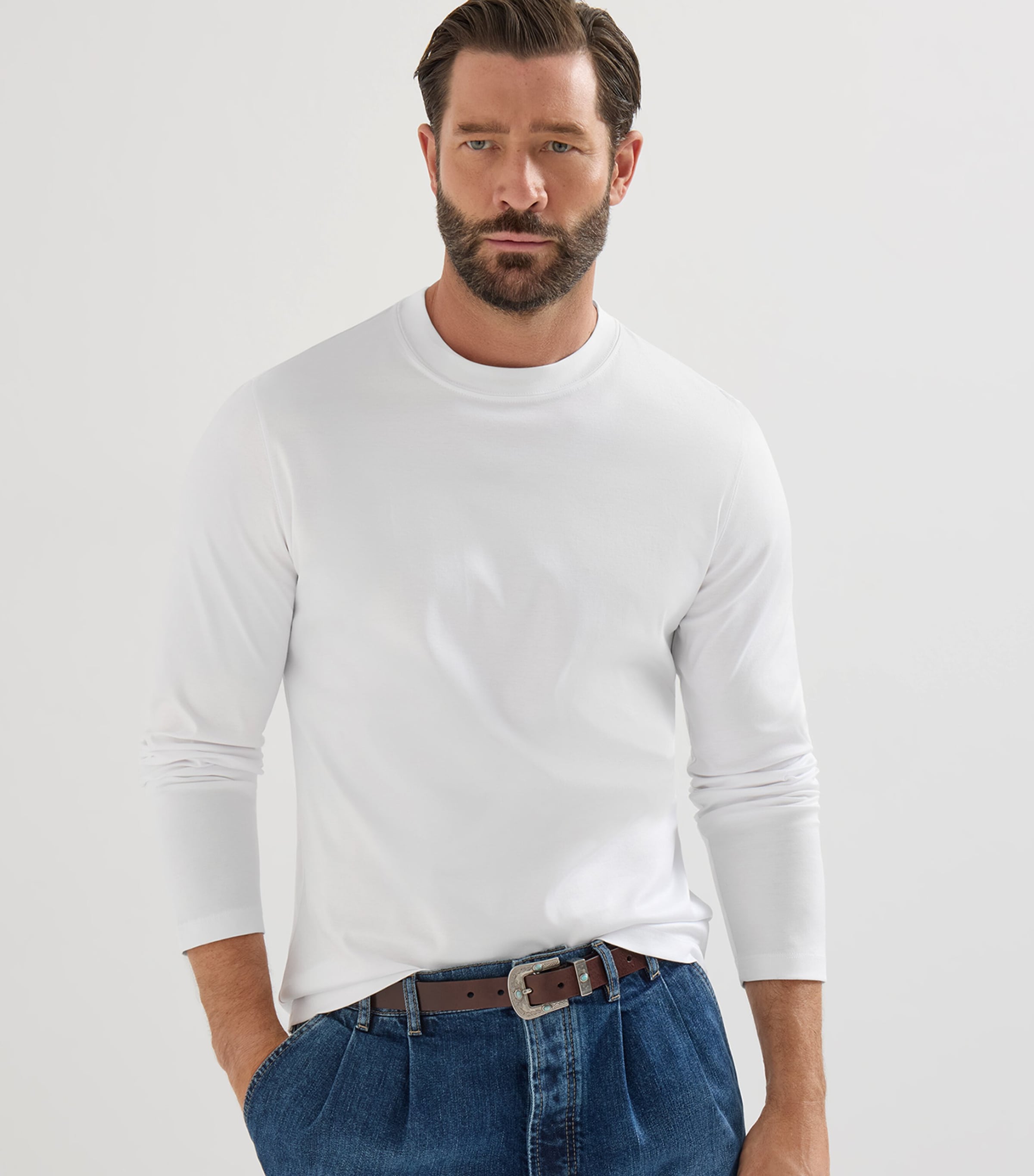 Brunello Cucinelli Mens Cotton Long-Sleeve T-Shirt White Image 2