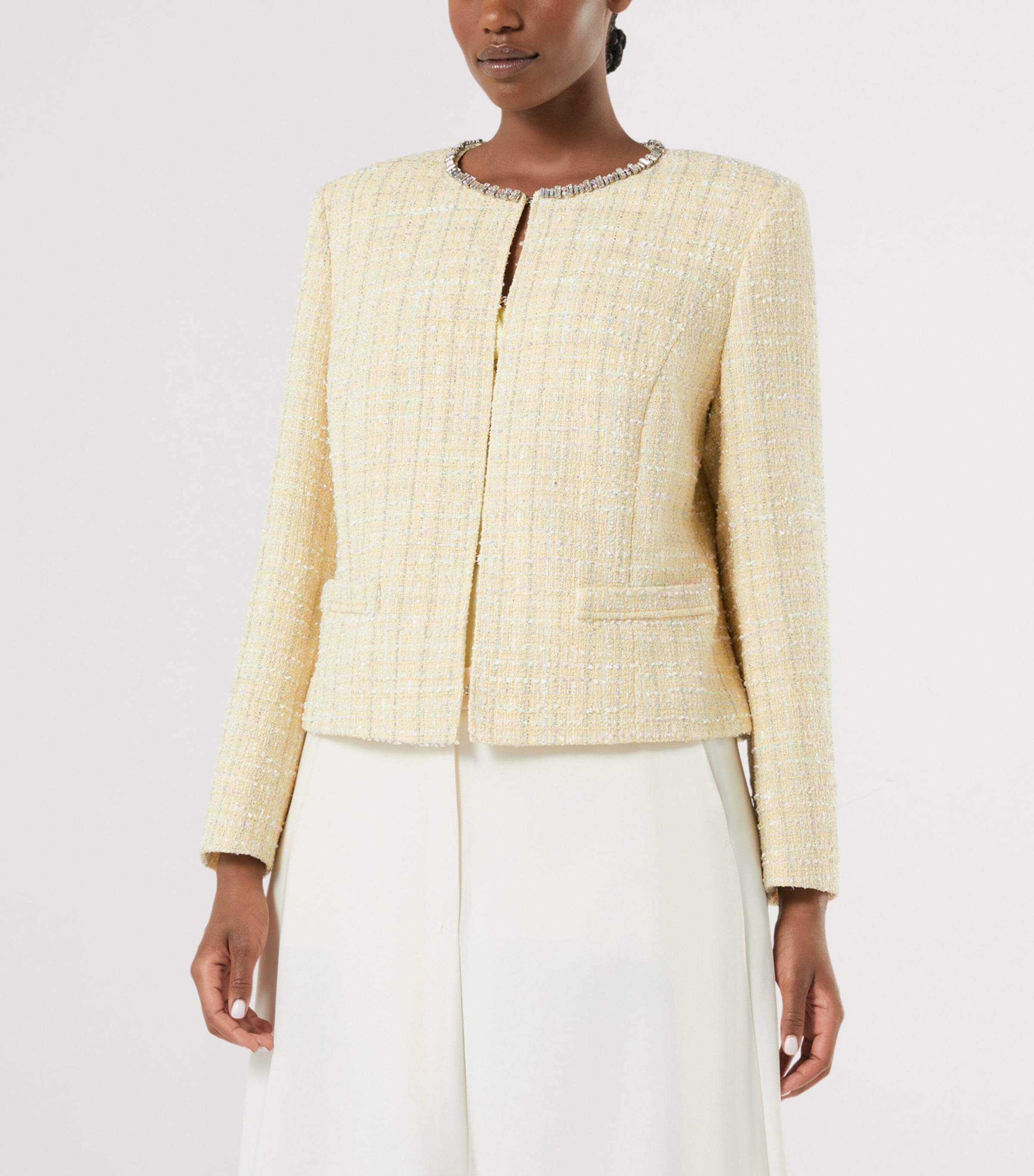 Marina Rinaldi Womens Tweed Embellished Blazer Champagne Image 3