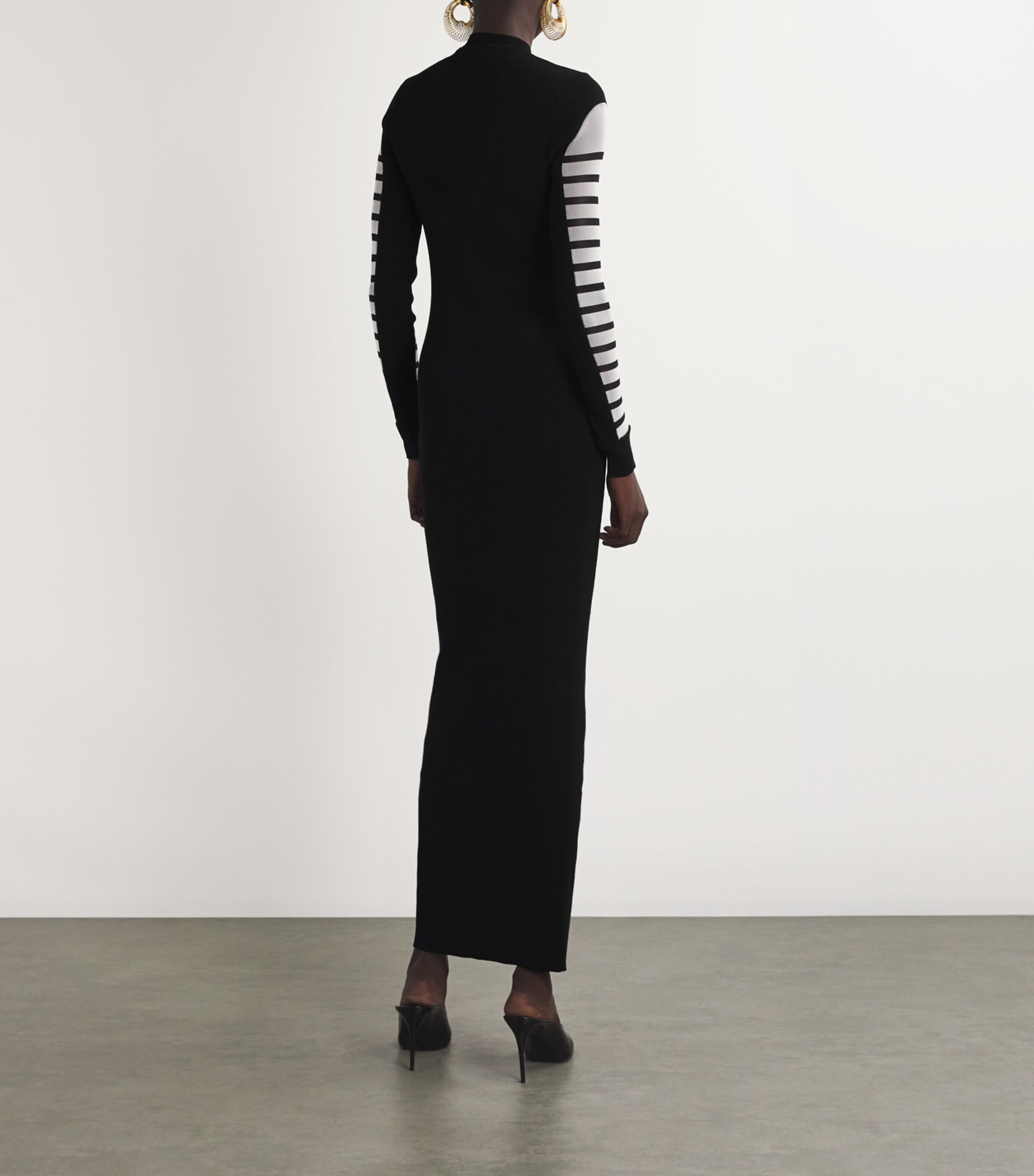 knee length dresses for ladies 1990s Jean Paul Gaultier Eye of Horus Striped Jersey Dress