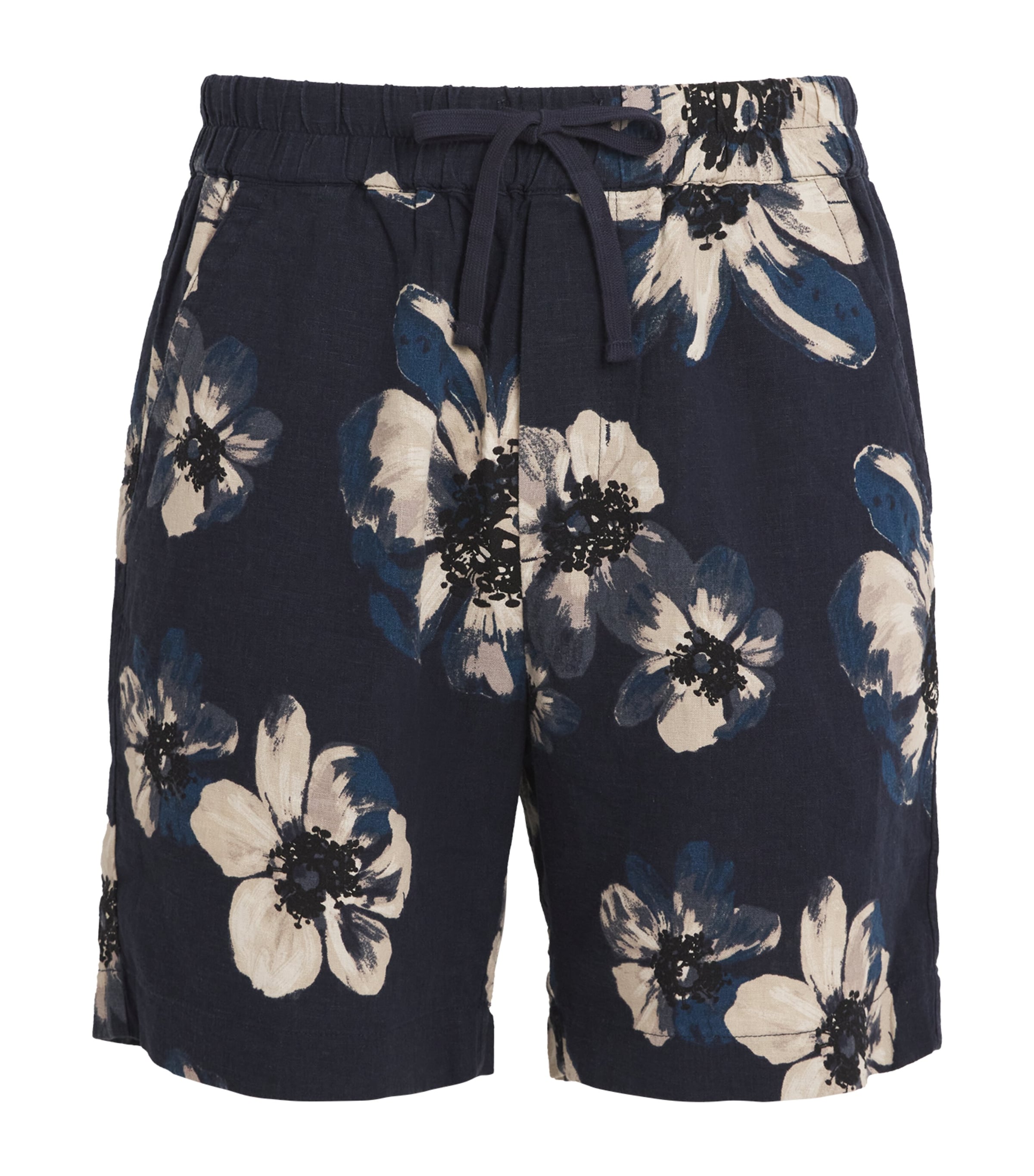 VINCE LINEN-BLEND BLOSSOMS SHORTS 