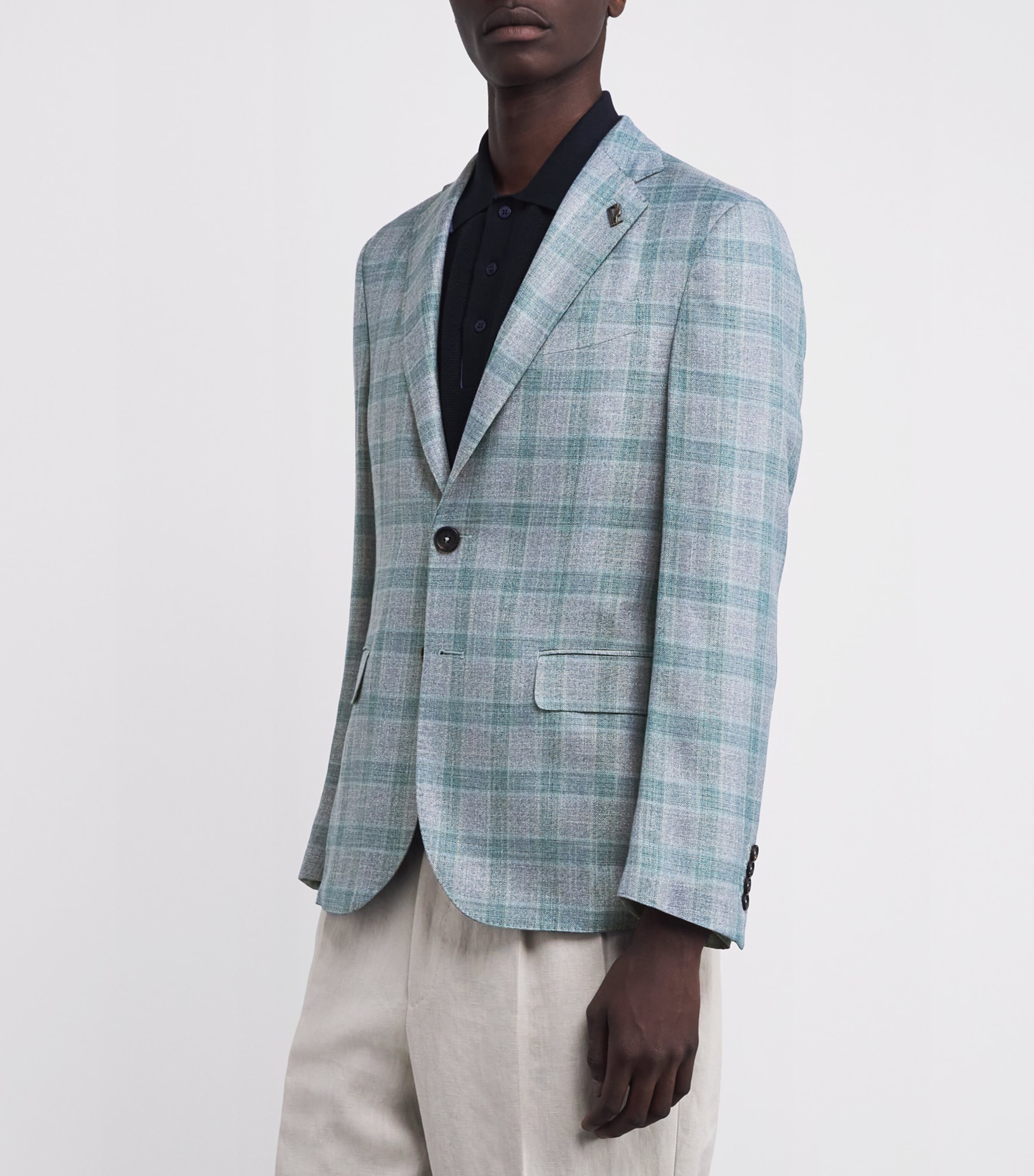 Bamboo Viscose Check Blazer 60VERDE CHIARO Image 3