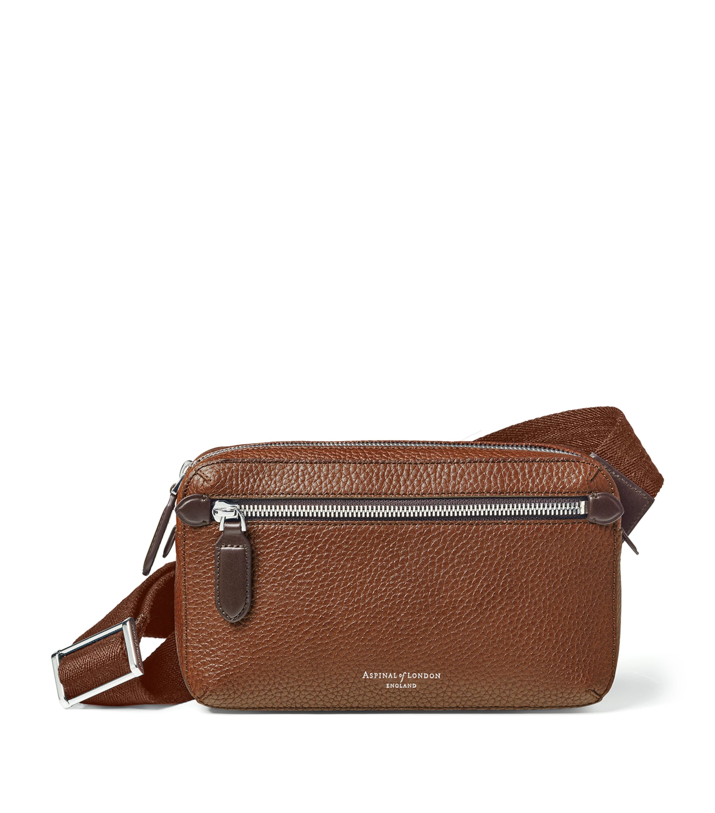 Shop Aspinal Of London Leather Reporter Compact Belt Bag In Brown