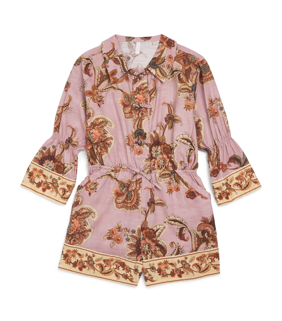 Zimmermann Kids Floral Playsuit (2-12 Years) Mauve Jacobean Image 1