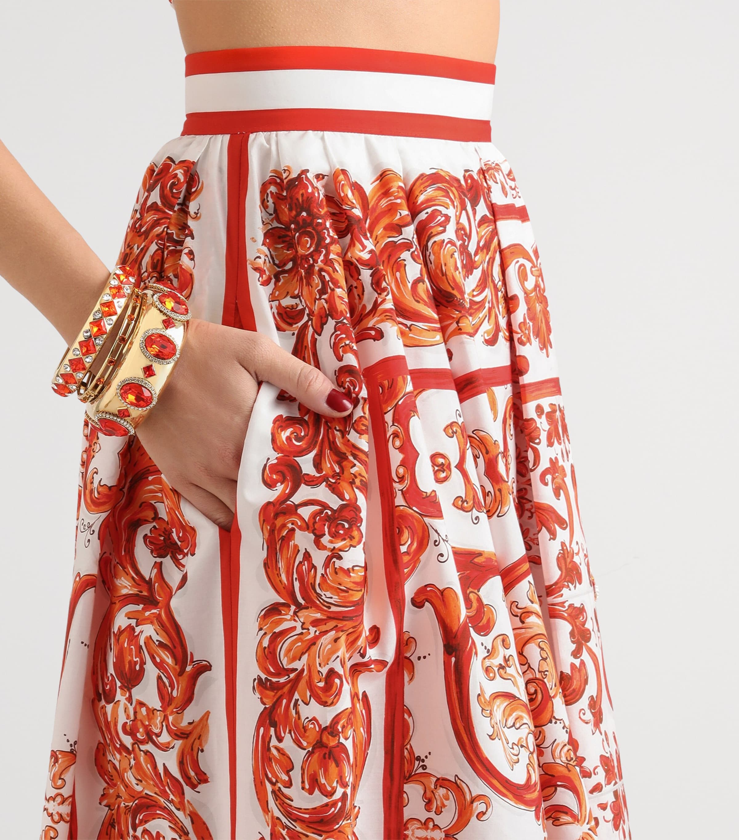 Dolce&Gabbana Womens Cotton Majolica Midi Skirt Combined Colou Image 3