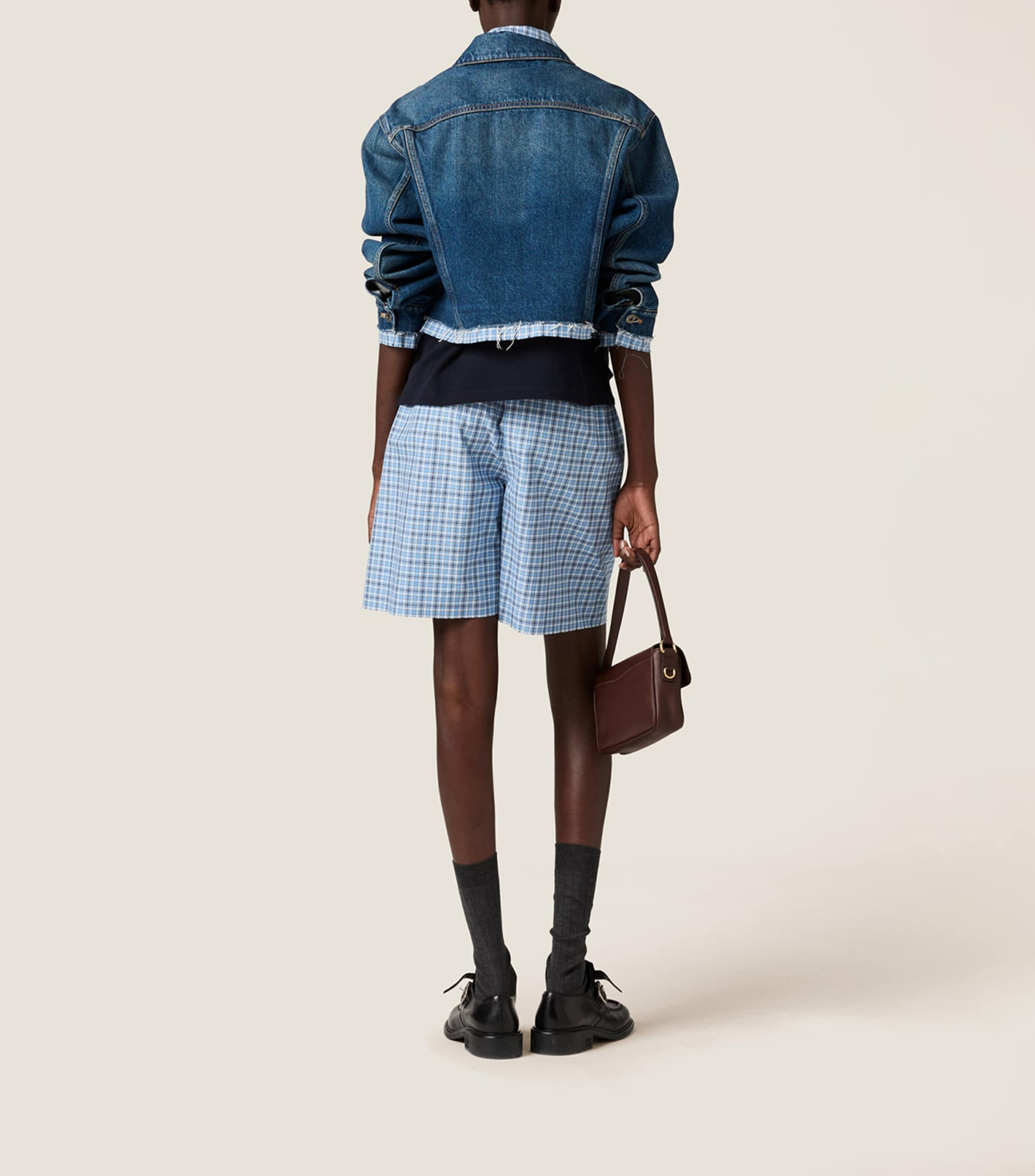 【送料&関税込】Miu Miu Poplin Shorts Miu Miu Cotton Poplin Check Shorts | Harrods UK
