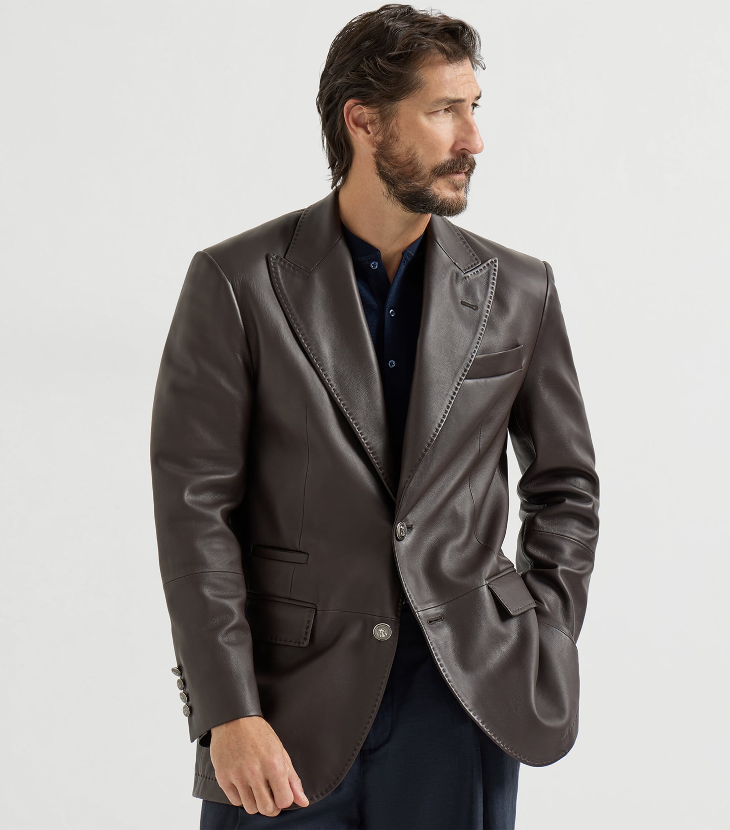 Leather Single-Breasted Blazer CQV27 Image 3