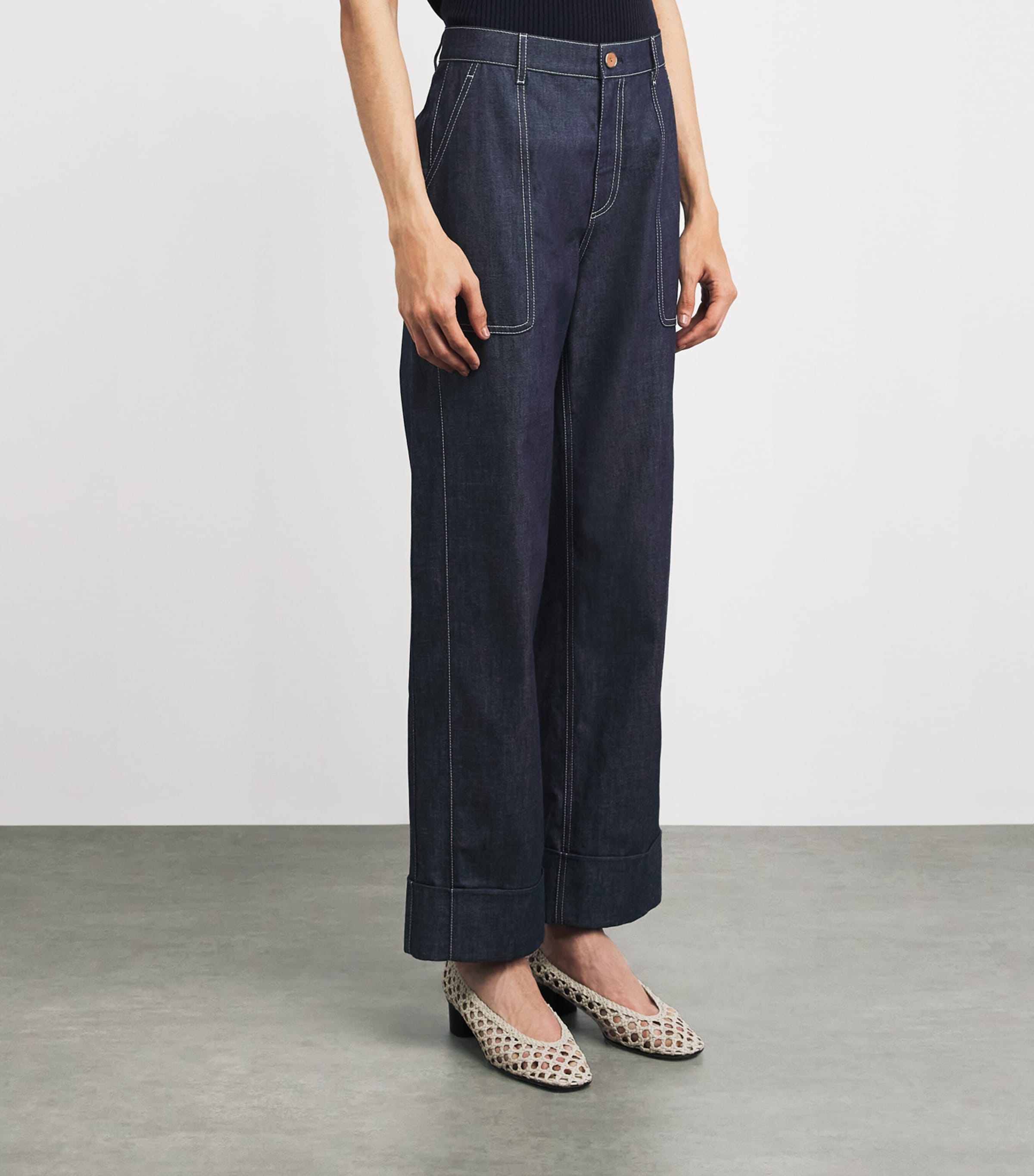 Lafayette 148 Womens Chambray Straight Trousers Shind Shipyard Indg Image 4