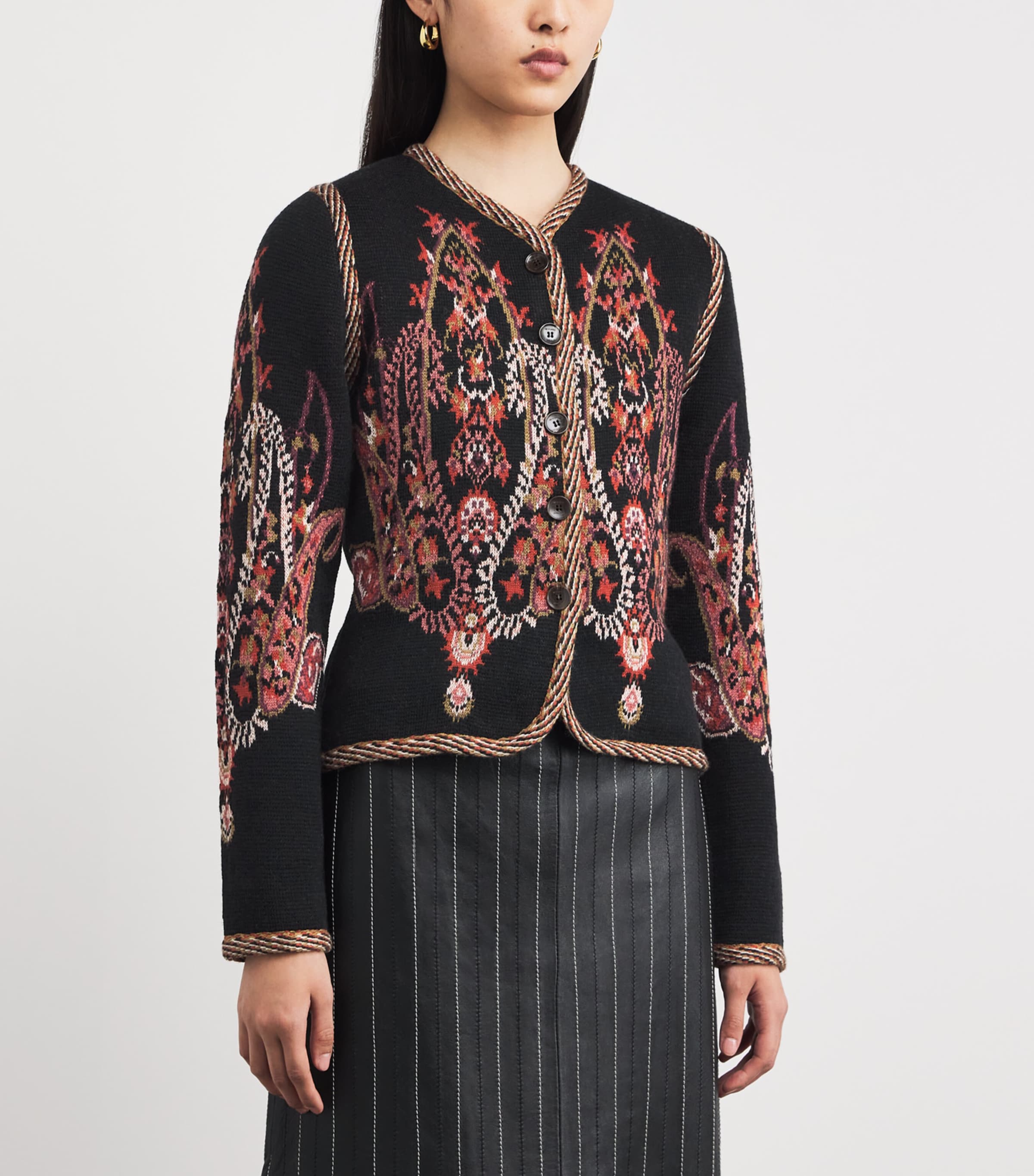 Wool-Blend Jacquard Cardigan S9814 Image 3
