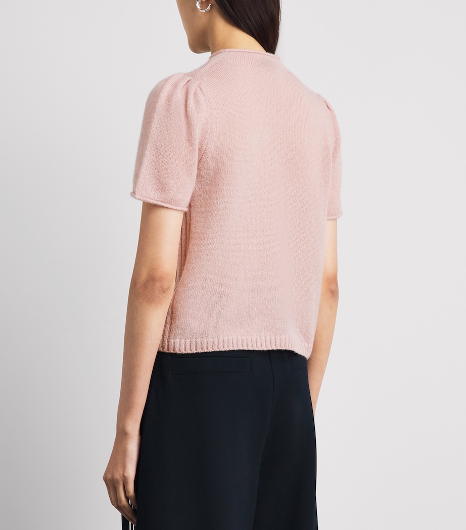 ME+EM Womens Wool-Cashmere-Silk Puff-Sleeve T-Shirt Smoke Pink Image 5
