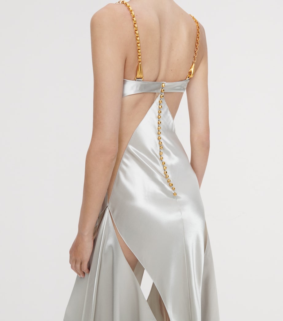 Schiaparelli Womens Satin Bias Cut Gown Silver Image 6