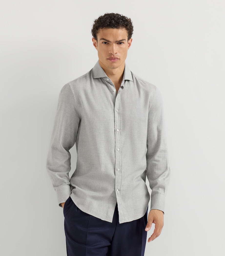 Brunello Cucinelli Mens Cotton-Blend Chevron Flannel Shirt Image 2