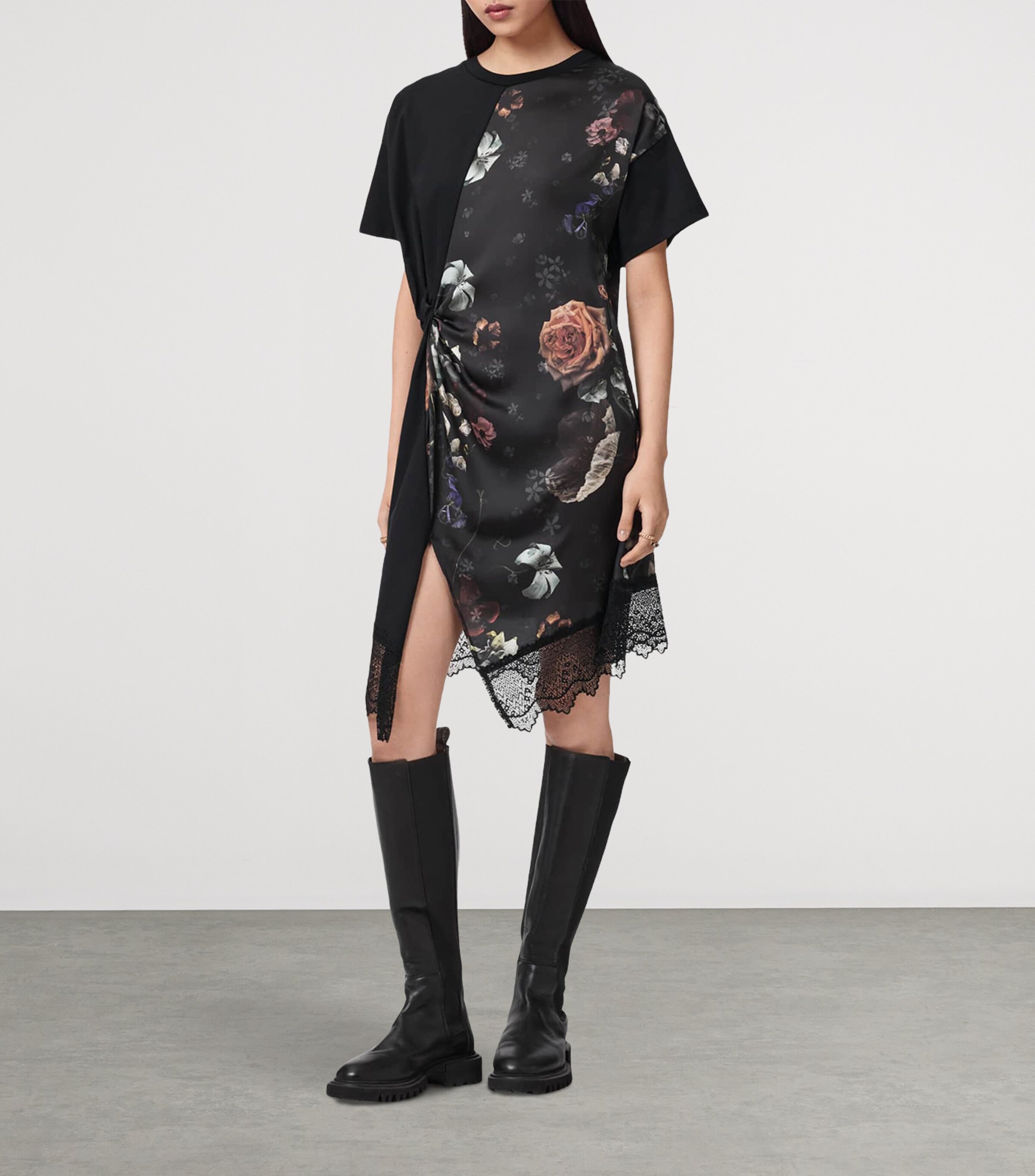 AllSaints Womens Cotton Floral Lana Mini Dress Haze Black Image 3