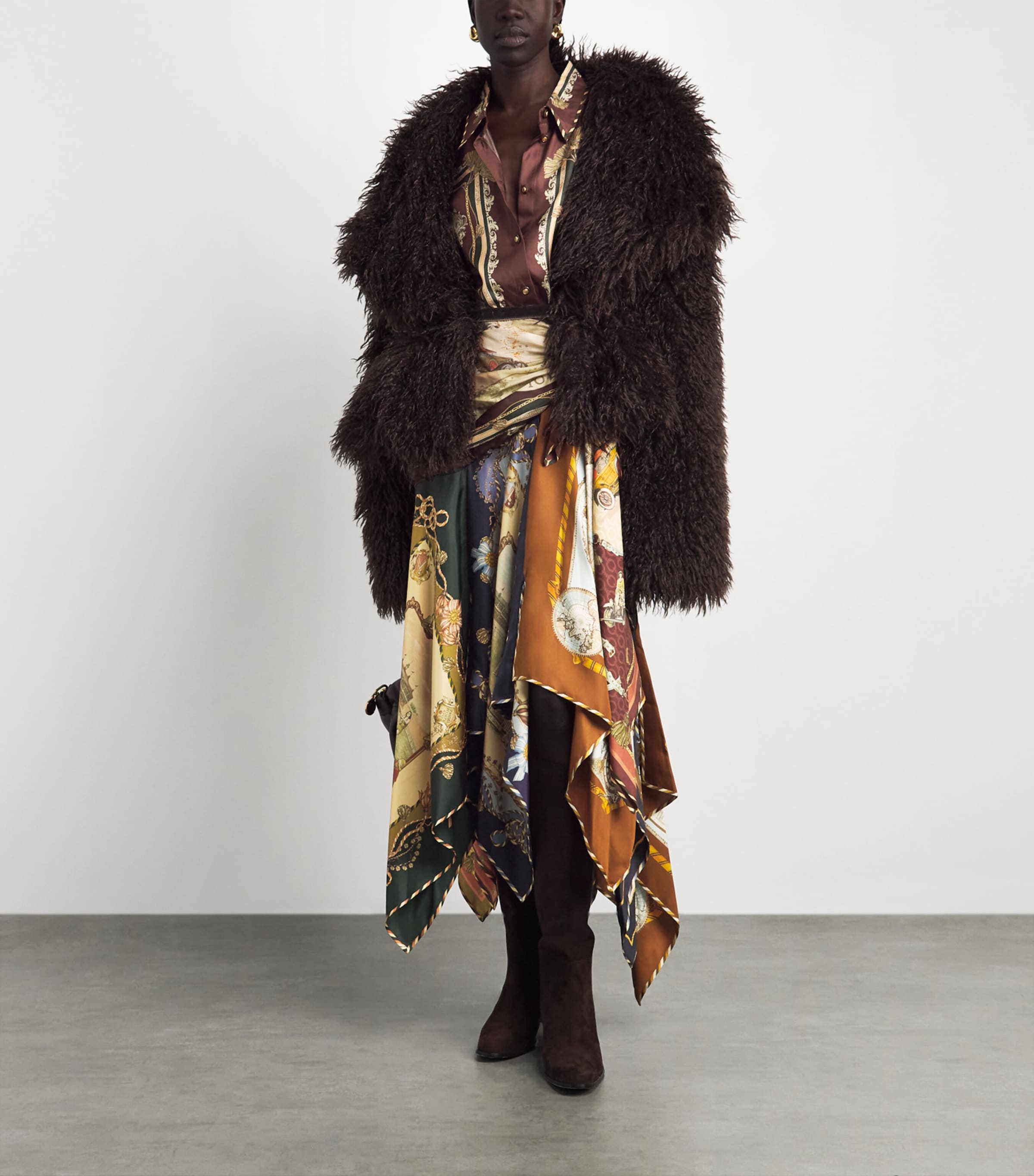 Zimmermann Womens Silk Valiant Draped Scarf Midi Skirt Spliced Scarves Image 2