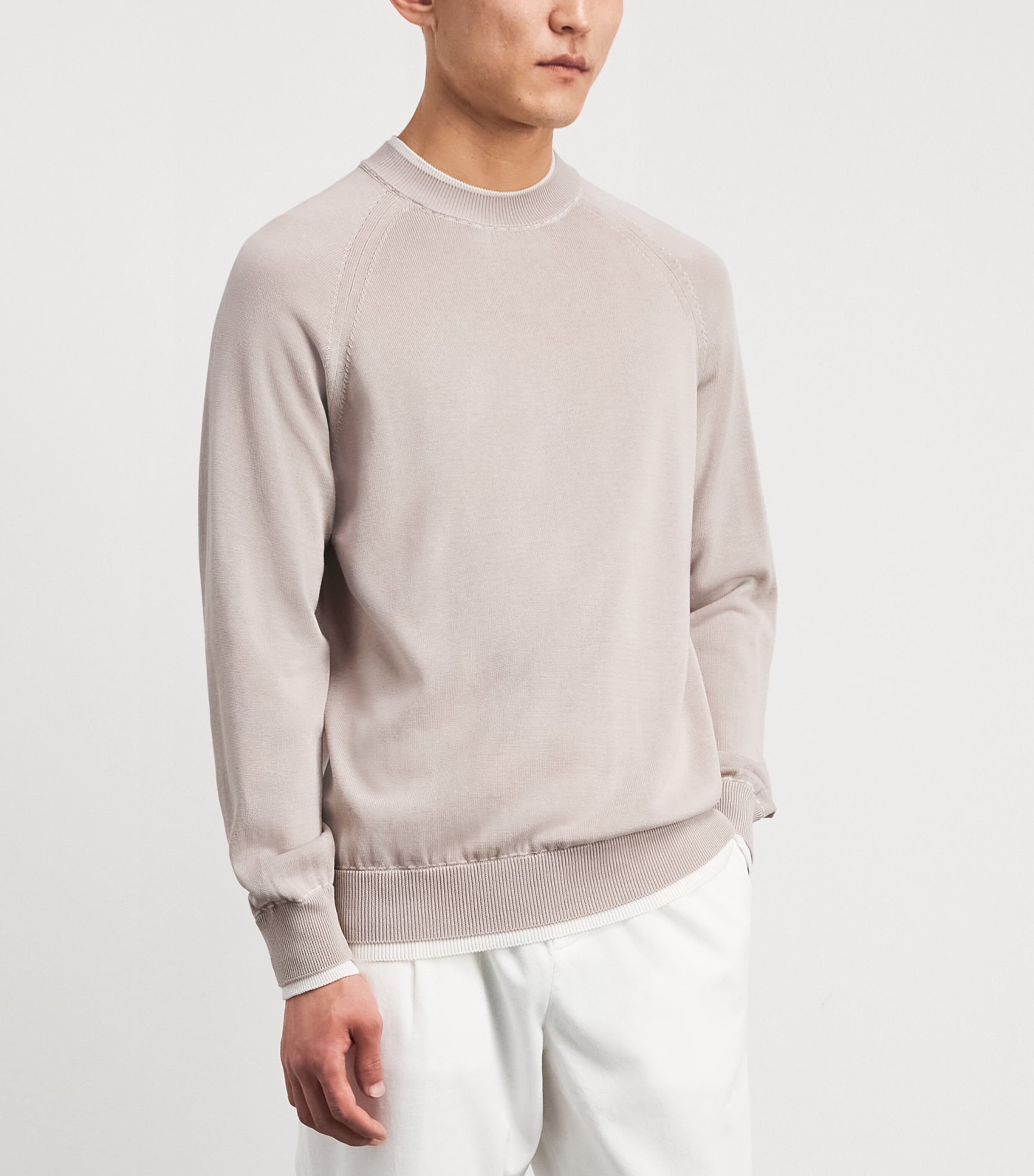 Eleventy Mens Cotton Sweater Sabbia E Bianco Image 4