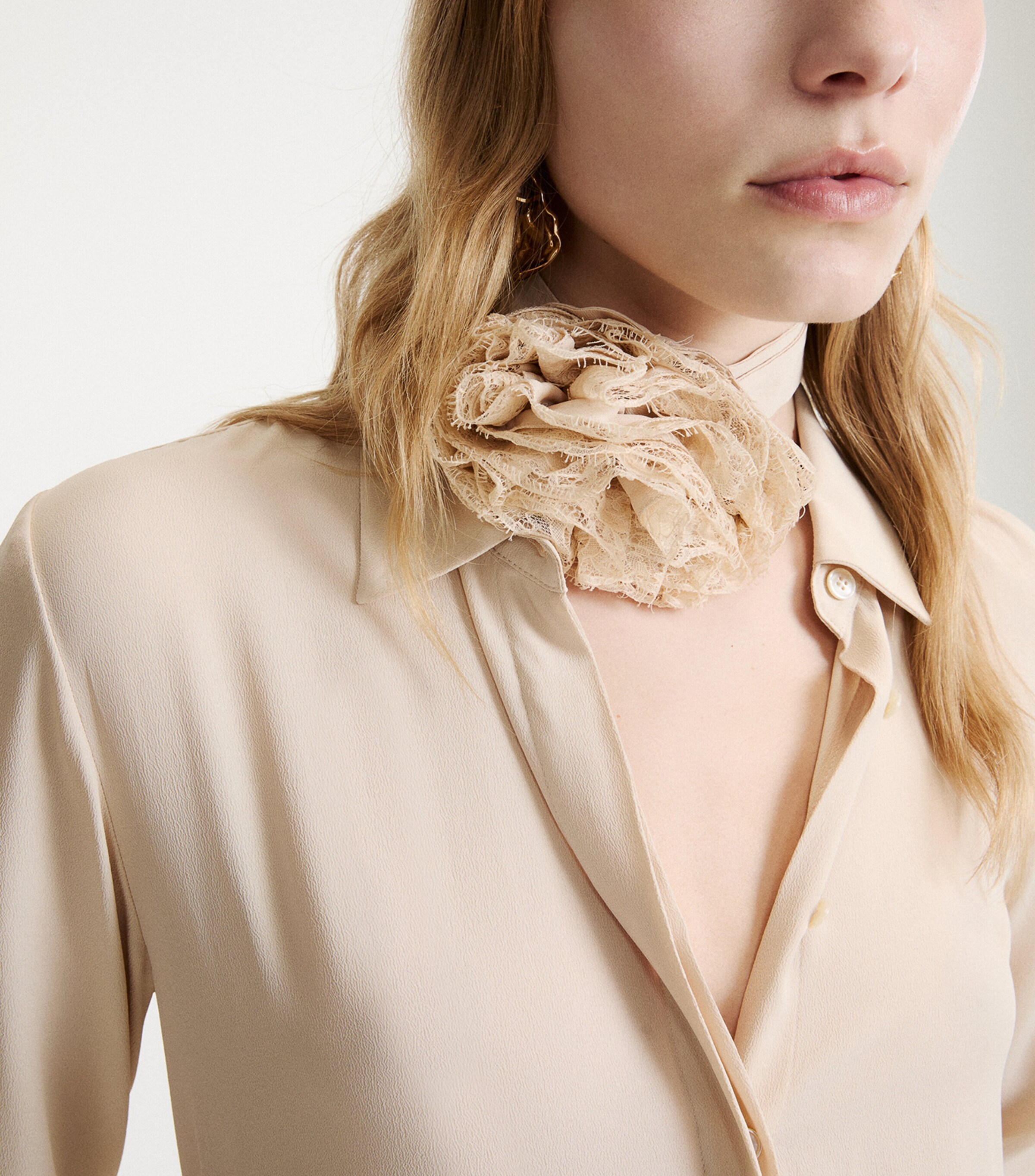 Marella Womens Crepe de Chine Flower-Detail Shirt Sand Image 6