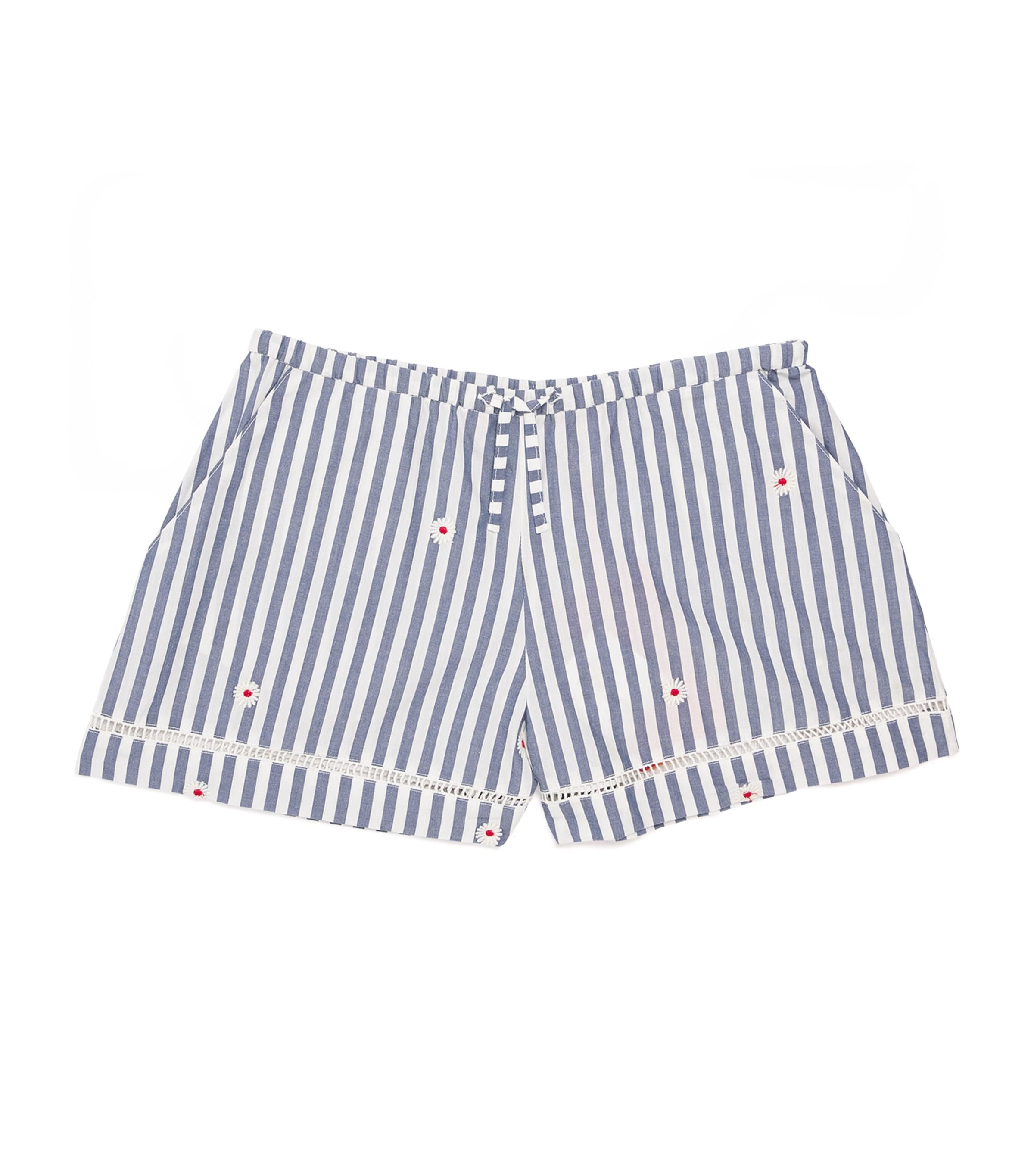 Max & Co Cotton Striped Floral Shorts In Blue