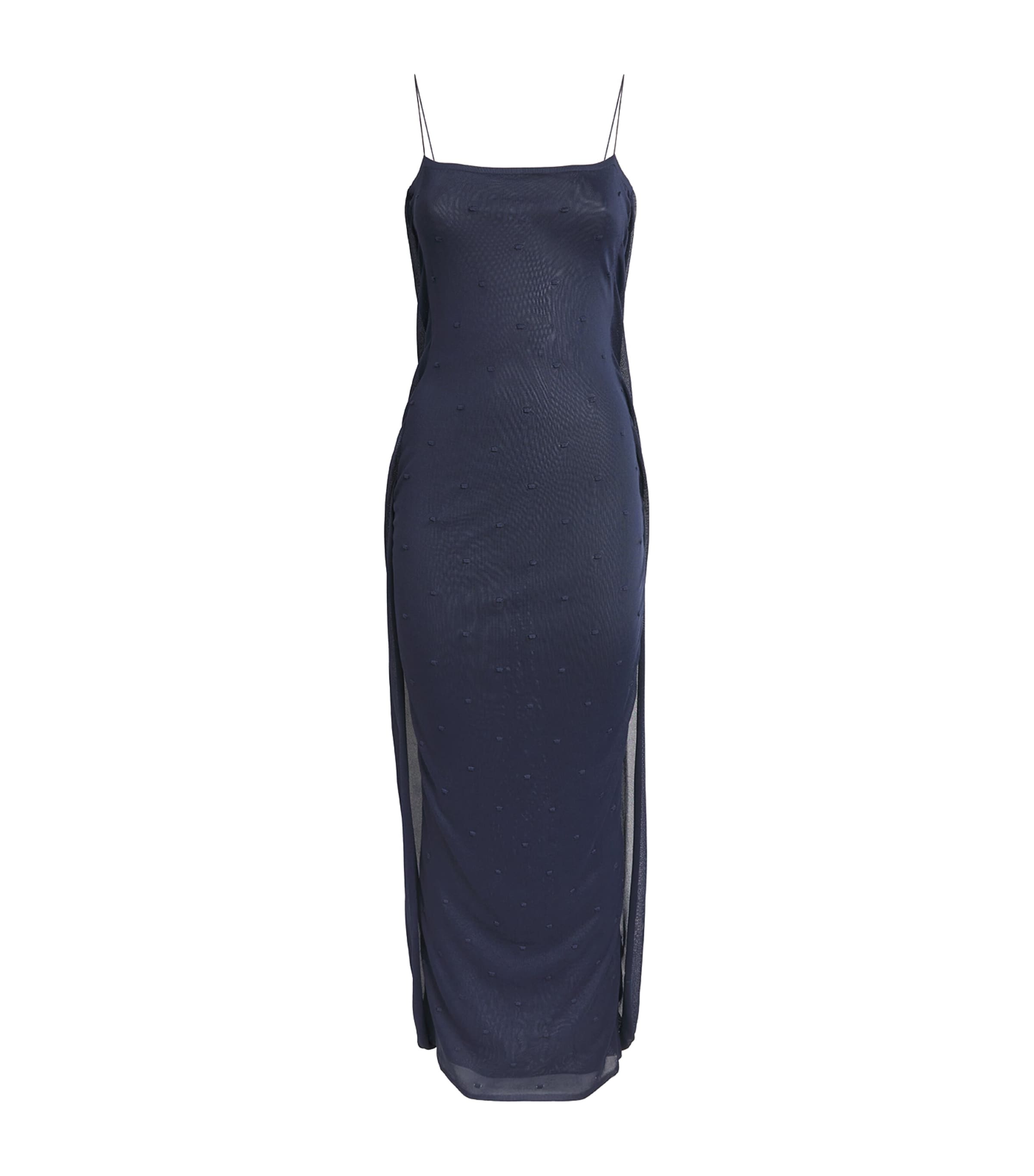 Jacquemus Womens Knitted Plumetis Maxi Dress Dark Navy Image 1