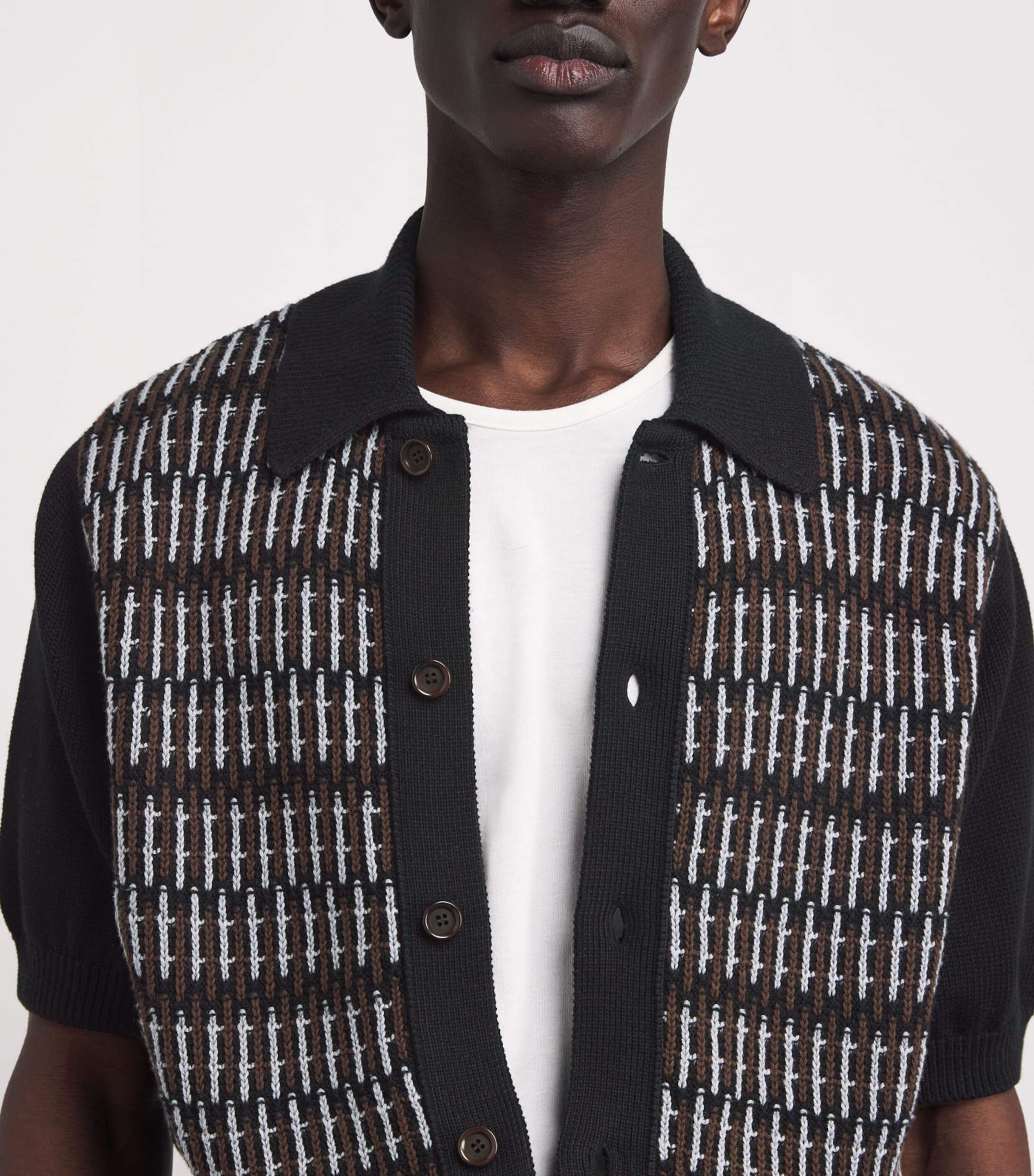 Oliver Spencer Mens Organic Cotton Crosshatch Polo Shirt Image 3