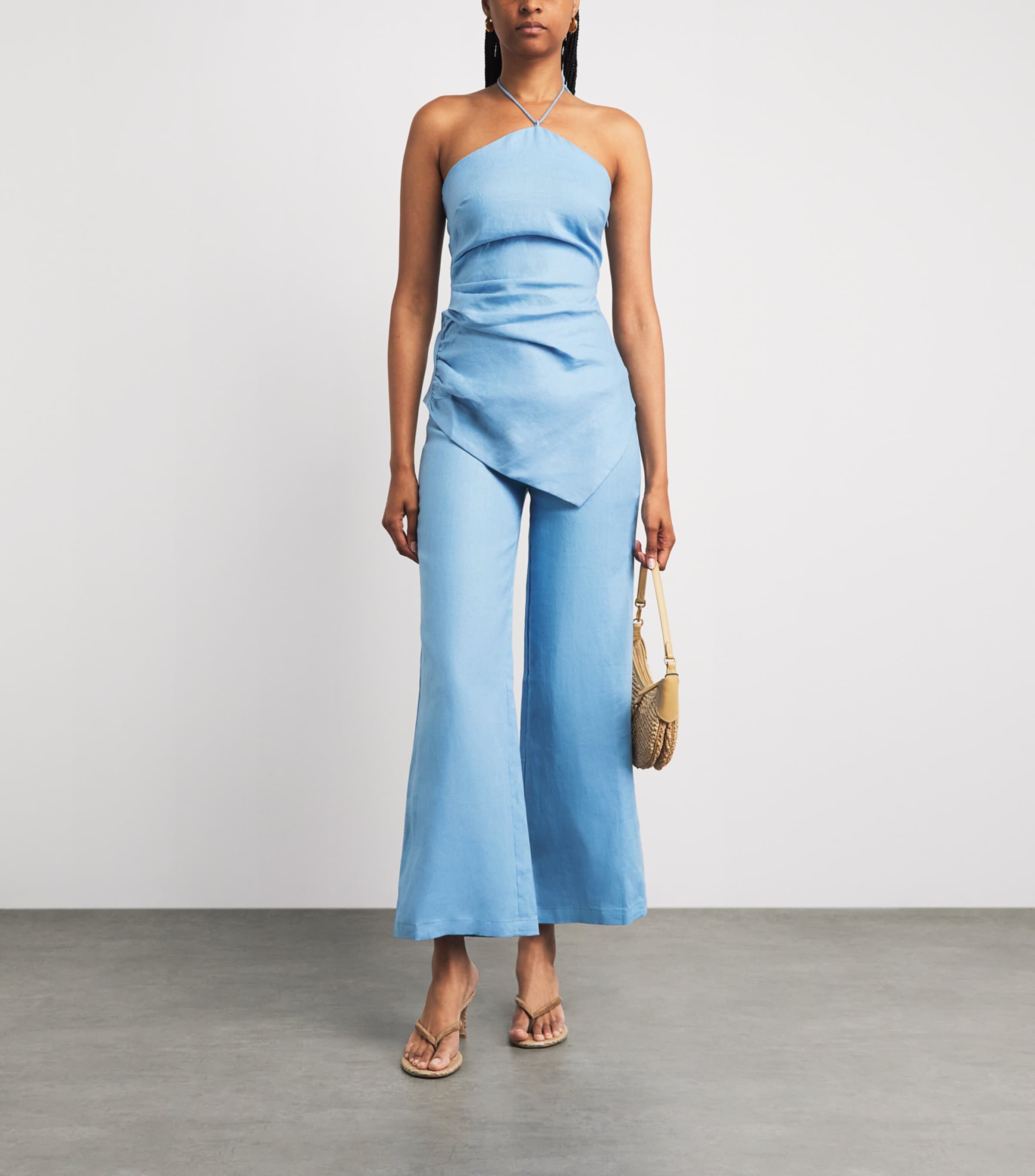 Faithfull The Brand Womens Linen Syna Wide-Leg Trousers Sky Blue Image 2