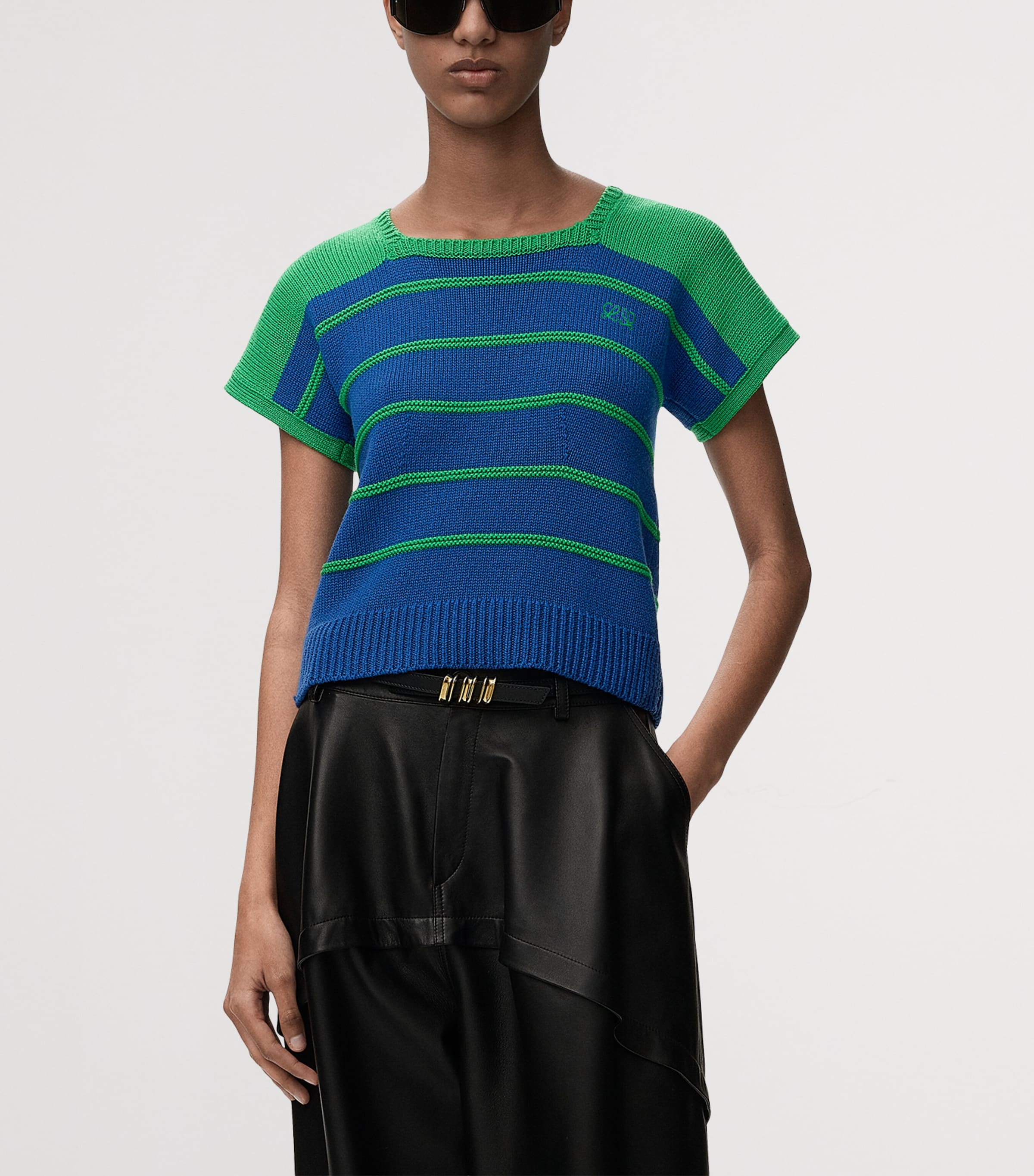 LOEWE Womens Cotton-Wool Stripe Sweater Blue/green Image 3