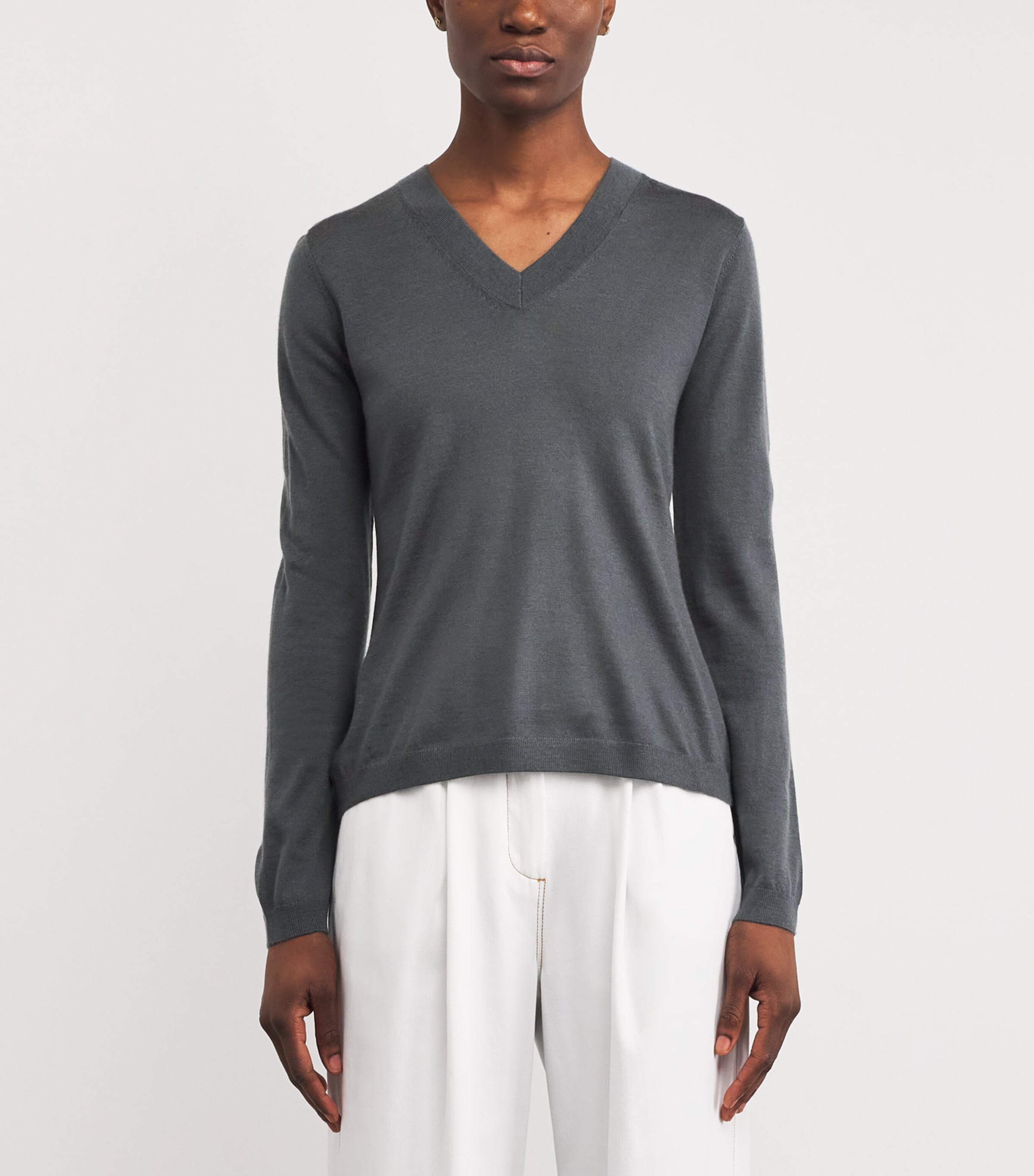 Wool-Cashmere V-Neck Sweater 005 DARK GREY Image 3