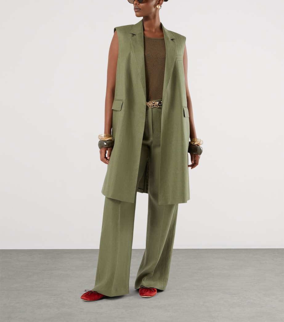 Marina Rinaldi Womens Linen Twill Gilet Olive Green Image 2