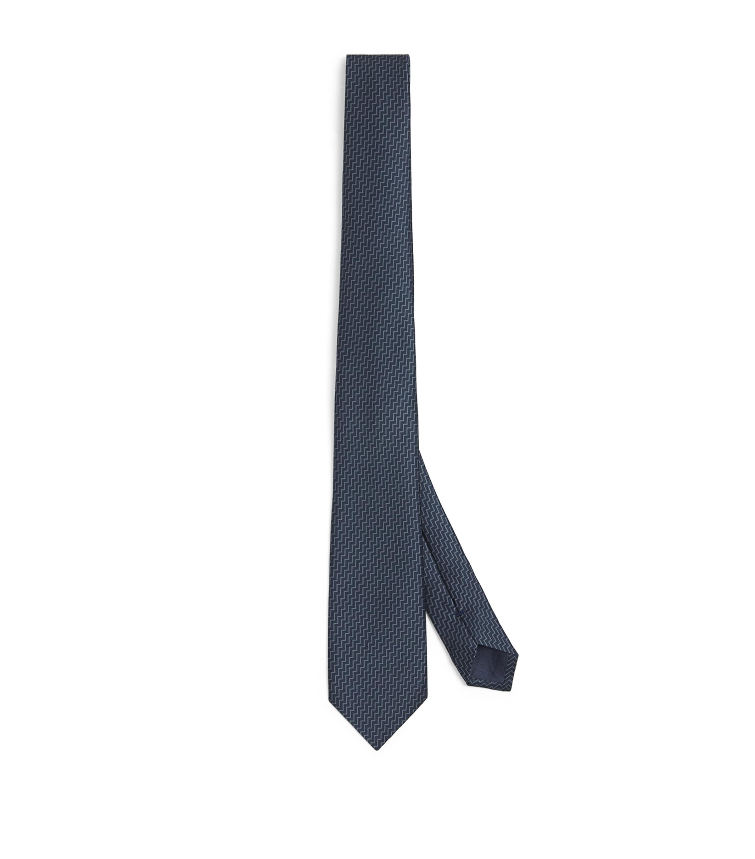 Giorgio Armani Silk Chevron Tie In Blue