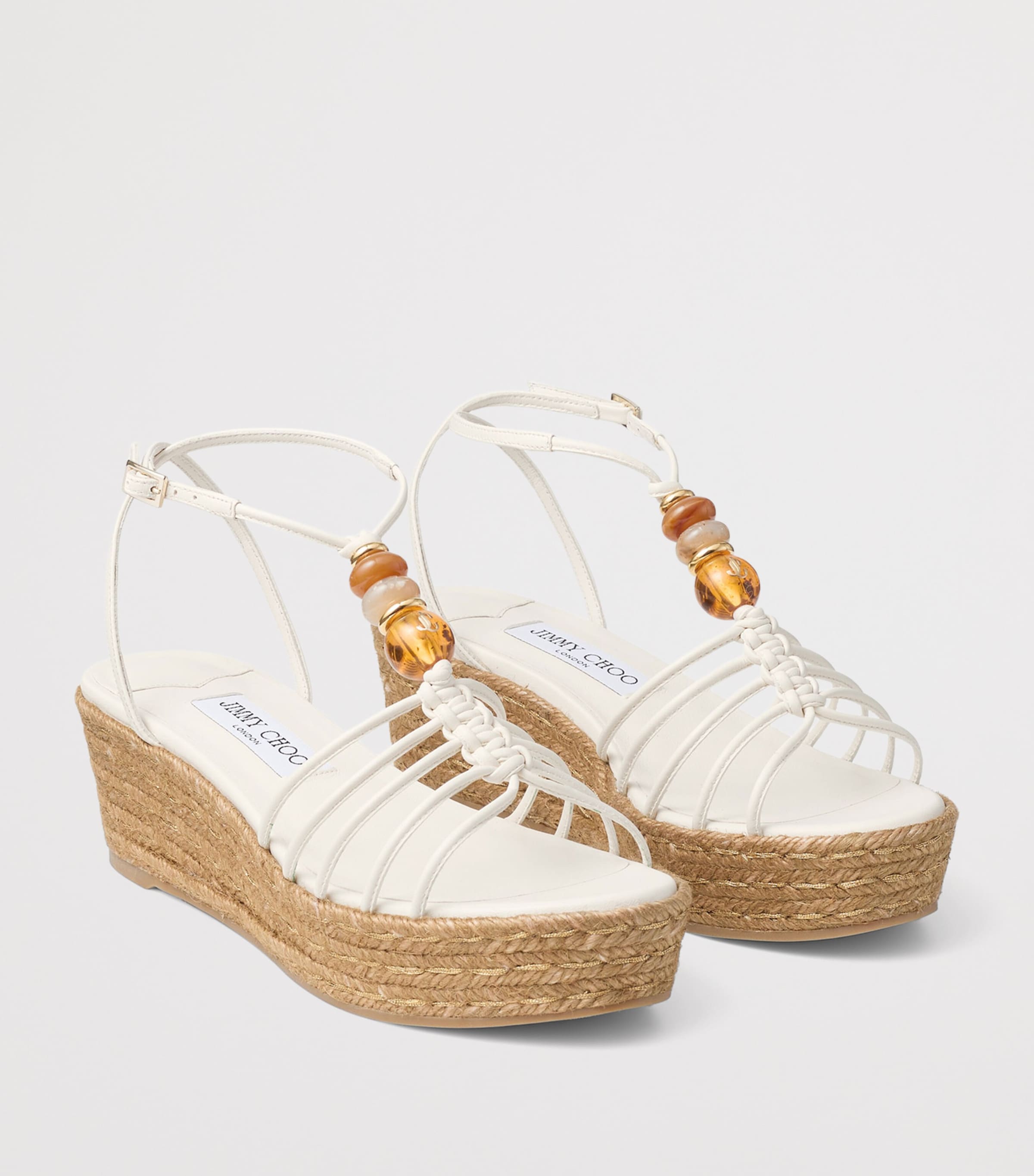 Jimmy Choo Lemi 50 Leather Wedge Sandals Latte Mix Image 2