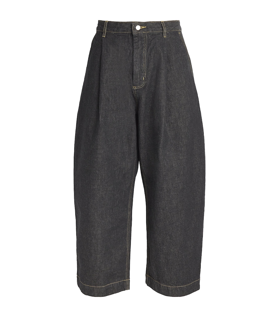 Studio Nicholson Mens Pleated Bridges Wide-Leg Jeans Black Image 1