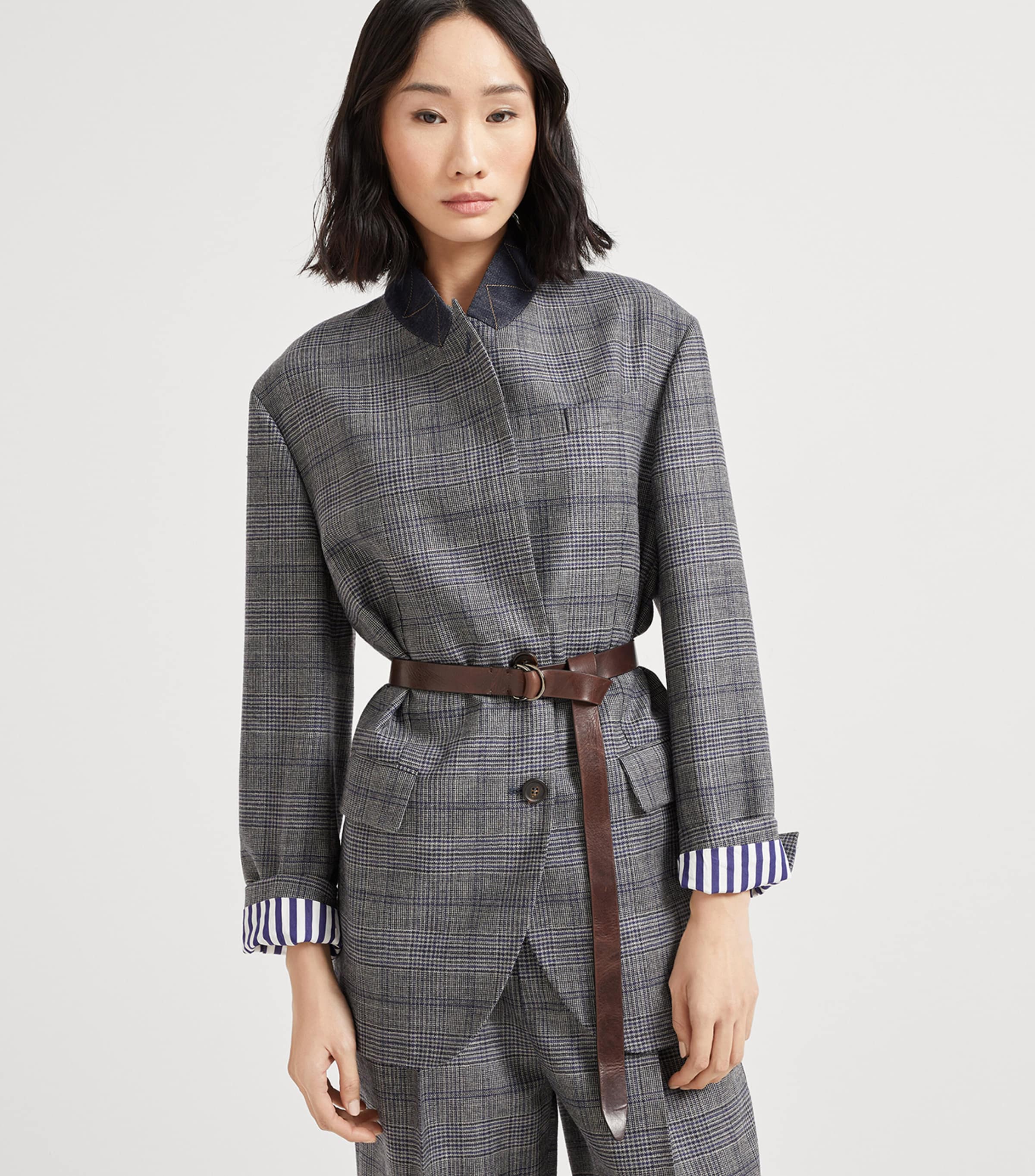 Virgin Wool Prince of Wales Check Belted Blazer C4227 Image 2