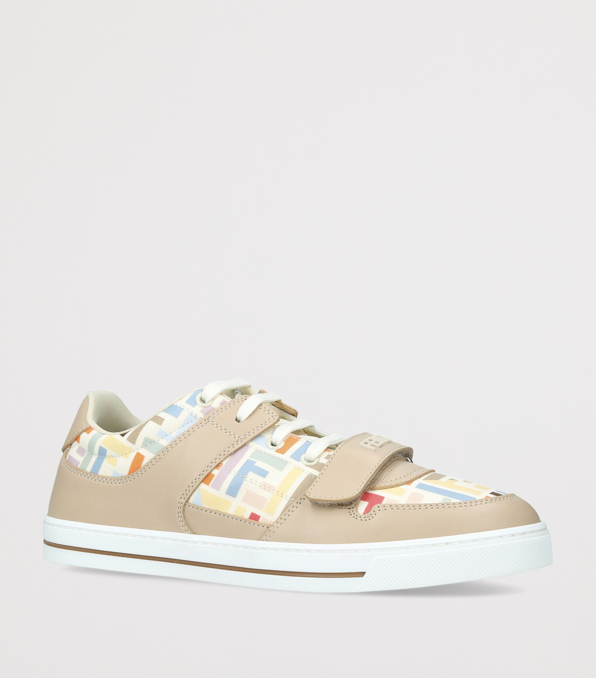 Fendi Kids Leather Logo Sneakers Beige Comb Image 2