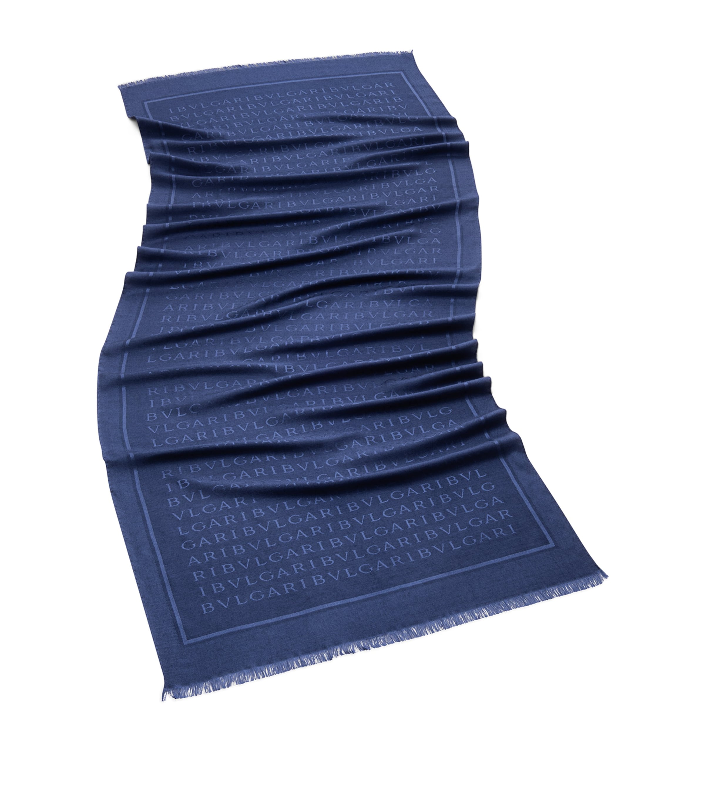 Bvlgari Silk-Wool Logo Stole Blue Dark Image 1