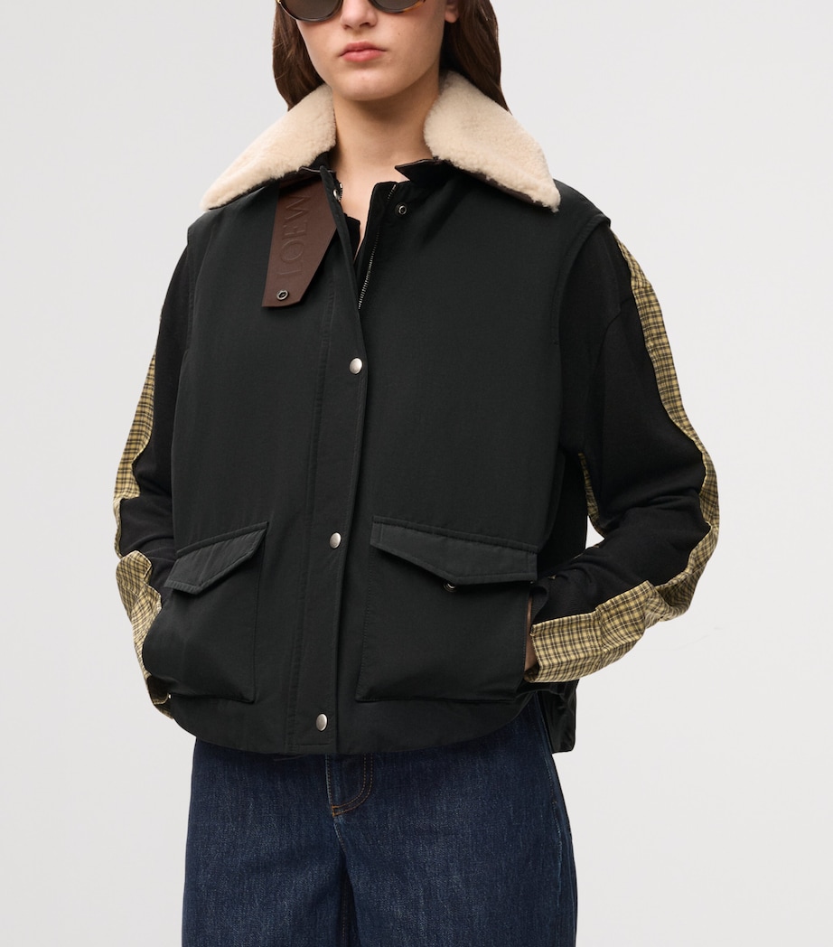 LOEWE Womens Technical Shearling-Collar Gilet Black Image 3